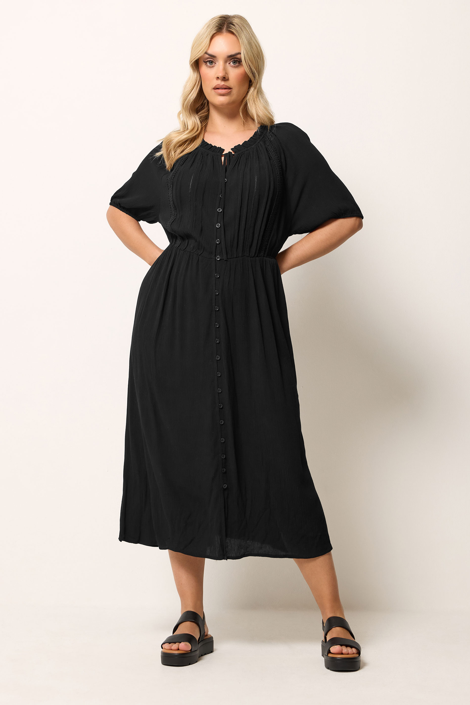 YOURS Plus Size Black Embroidered Maxi Dress | Yours Clothing 1