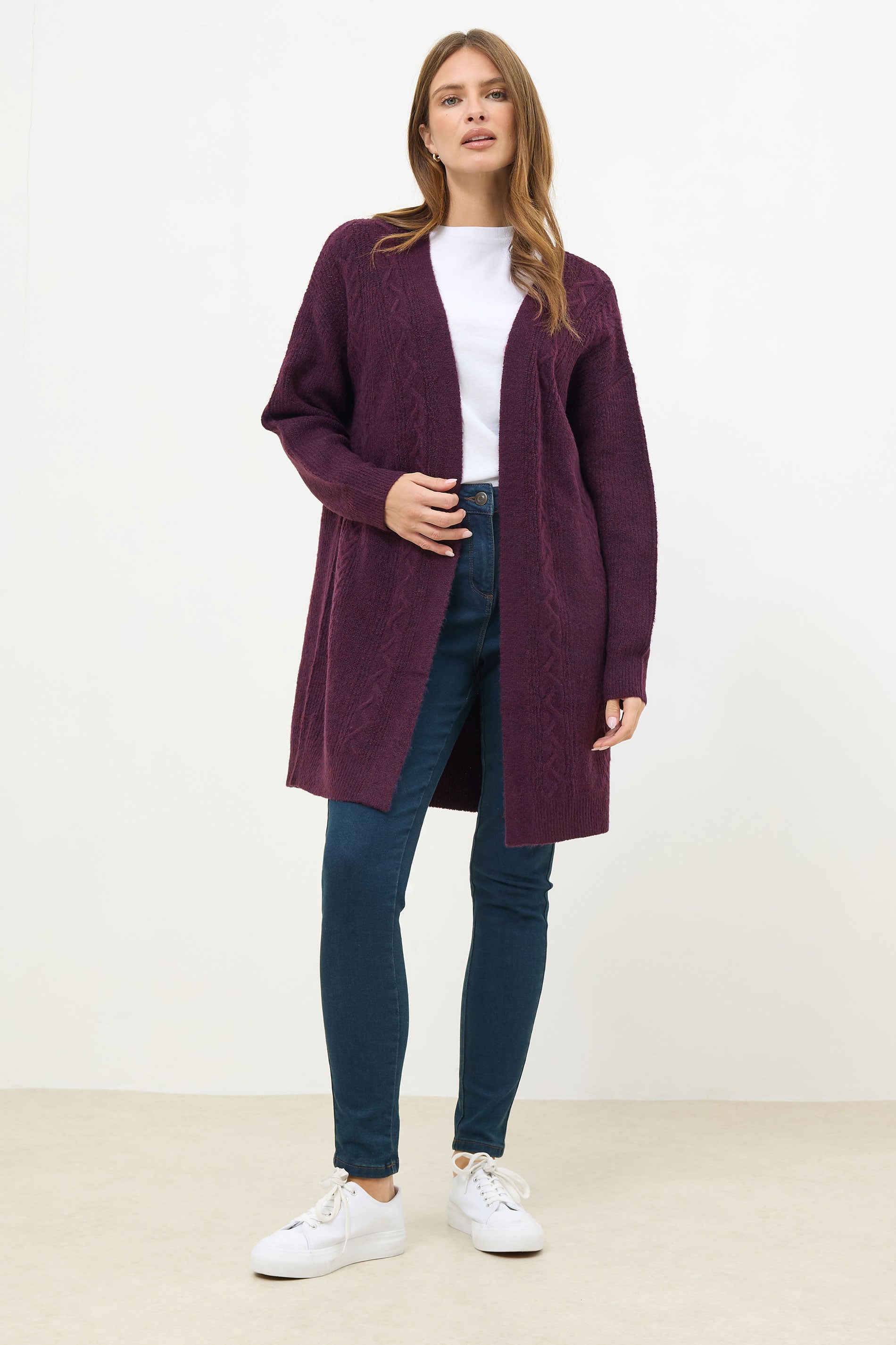M&Co Berry Purple Cable Knit Cardigan | M&Co 1