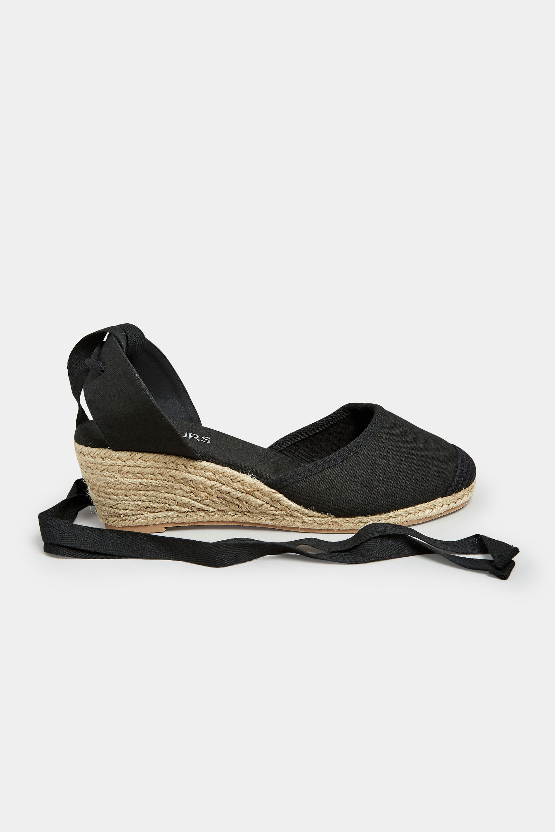 Black Lace Up Espadrille Wedges In Wide E Fit & Extra Wide EEE Fit