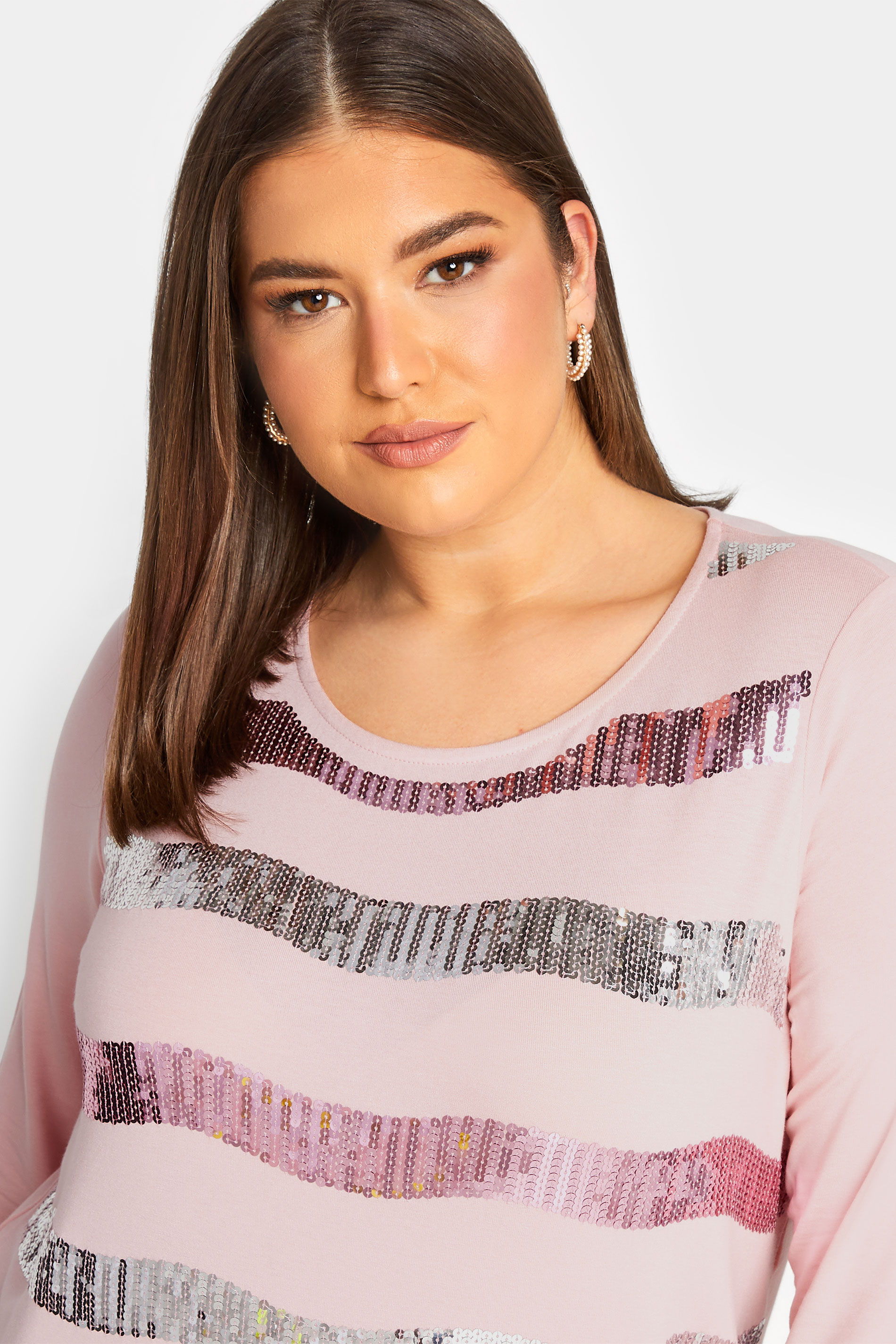 YOURS Plus Size Pink Sequin Stripe Top | Yours Clothing