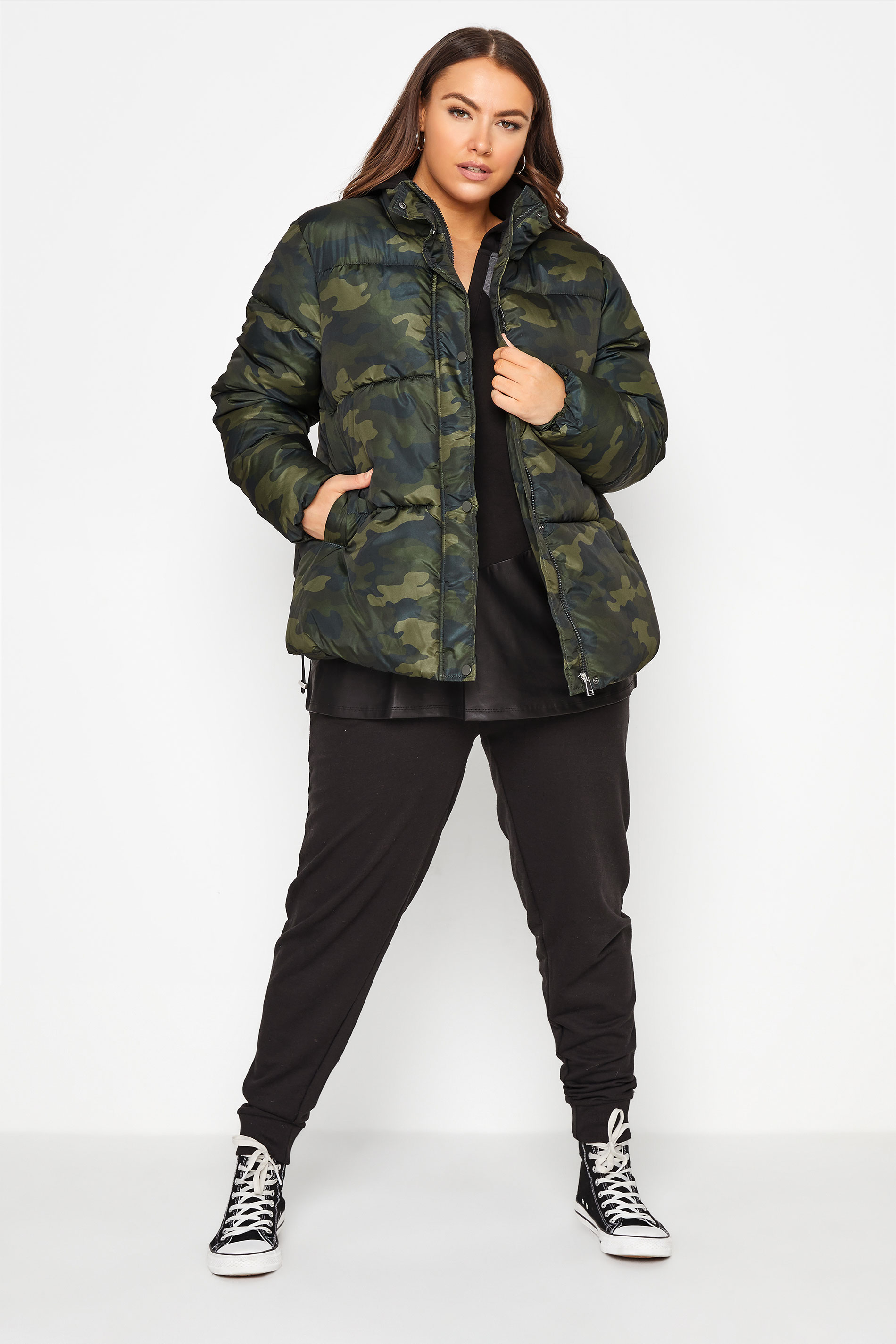Plus Size Green Camo Puffer Coat | Yours Clothing