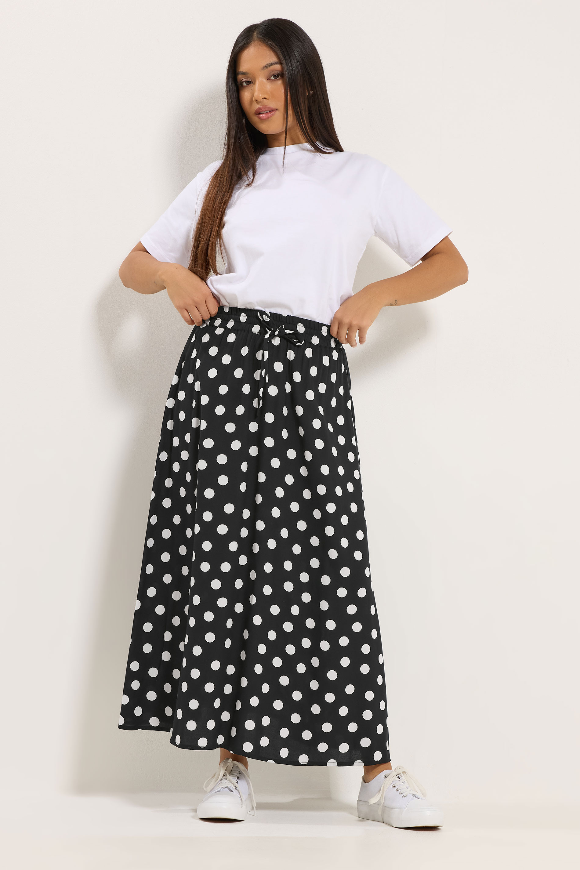 M&Co Petite Black Polka Dot Tie Waist Maxi Skirt | M&Co 3