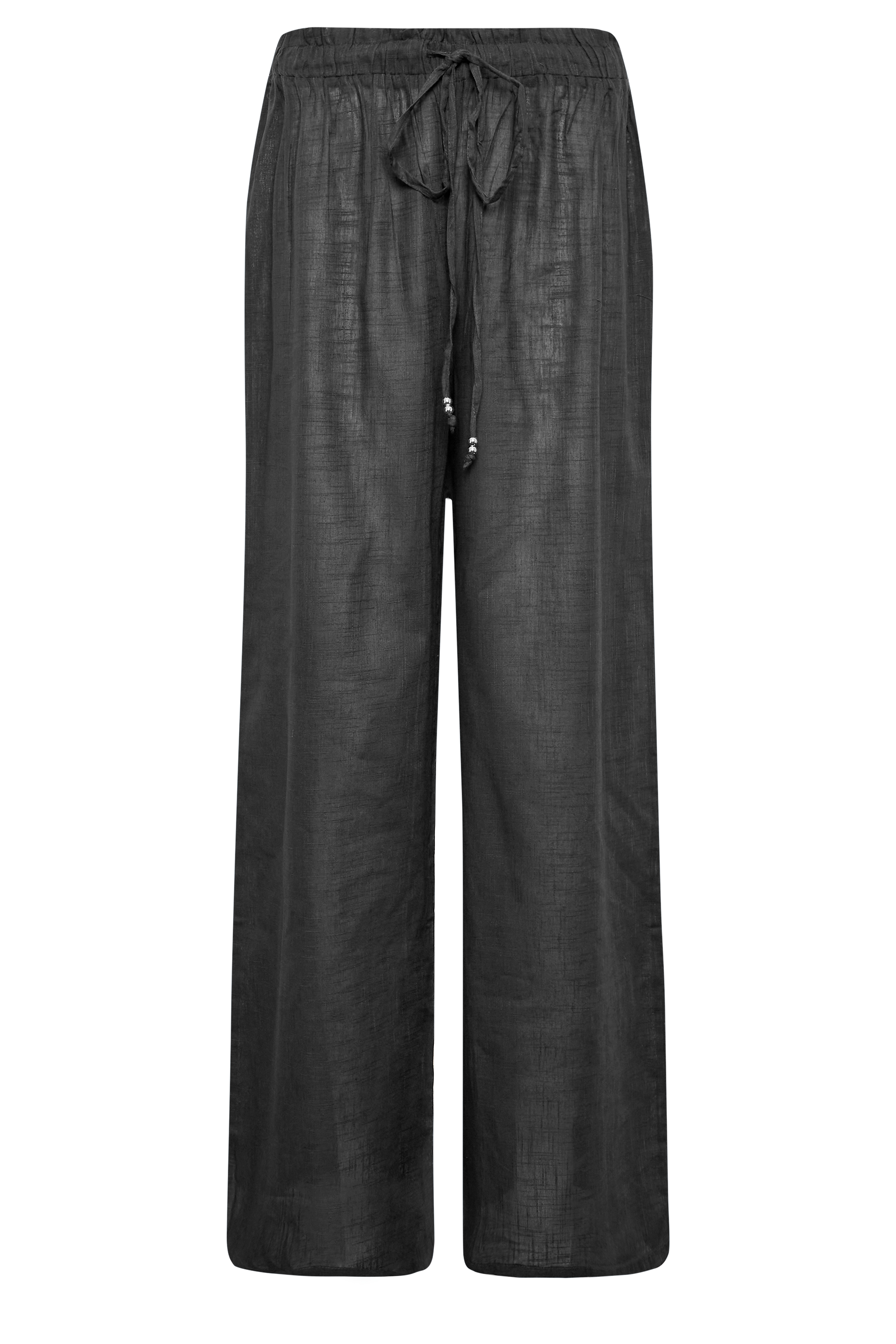 LTS Tall Black Cotton Wide Leg Beach Trousers | Long Tall Sally  3
