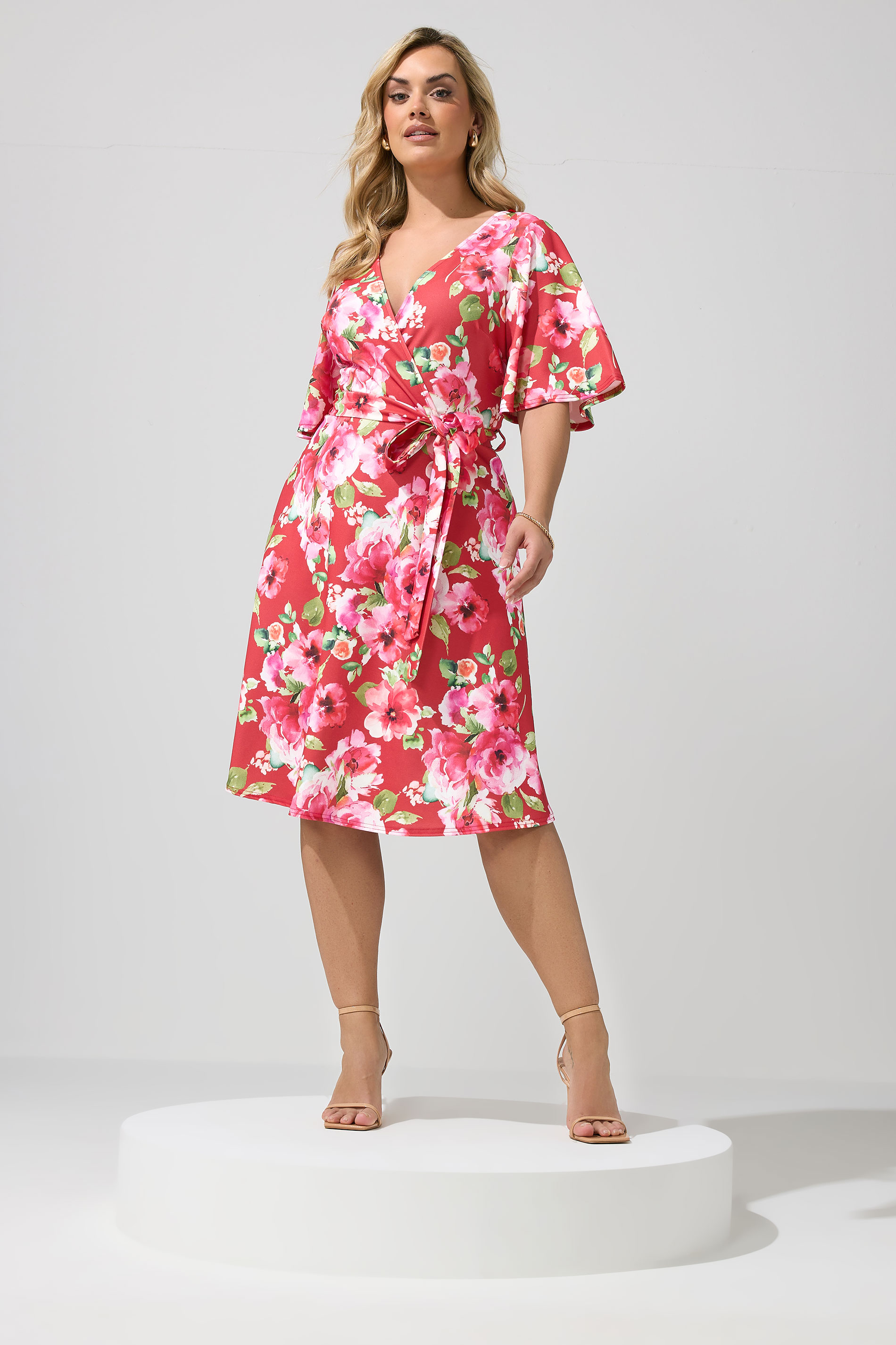 YOURS LONDON Plus Size Red Floral Wrap Skater Dress | Yours Clothing 1