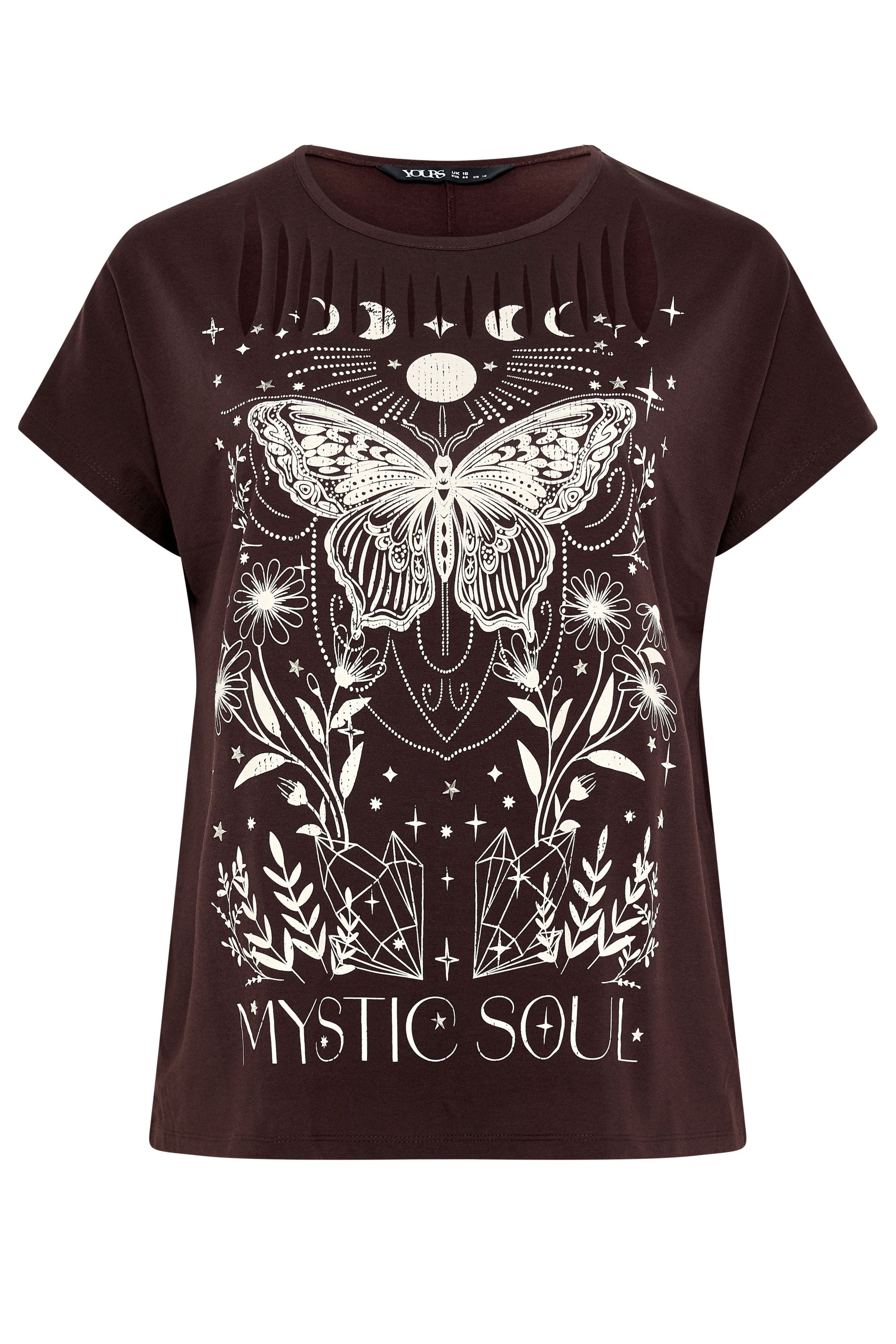 YOURS Plus Size Brown 'Mystic Soul' Laser Cut Slogan T-Shirt | Yours Clothing 5