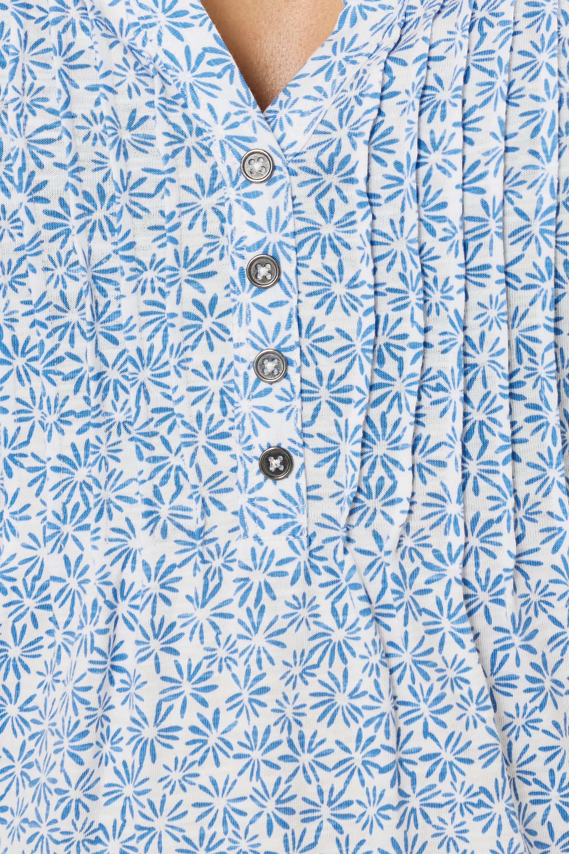 M&Co Blue Floral Short Sleeve Cotton Henley Top | M&Co 5
