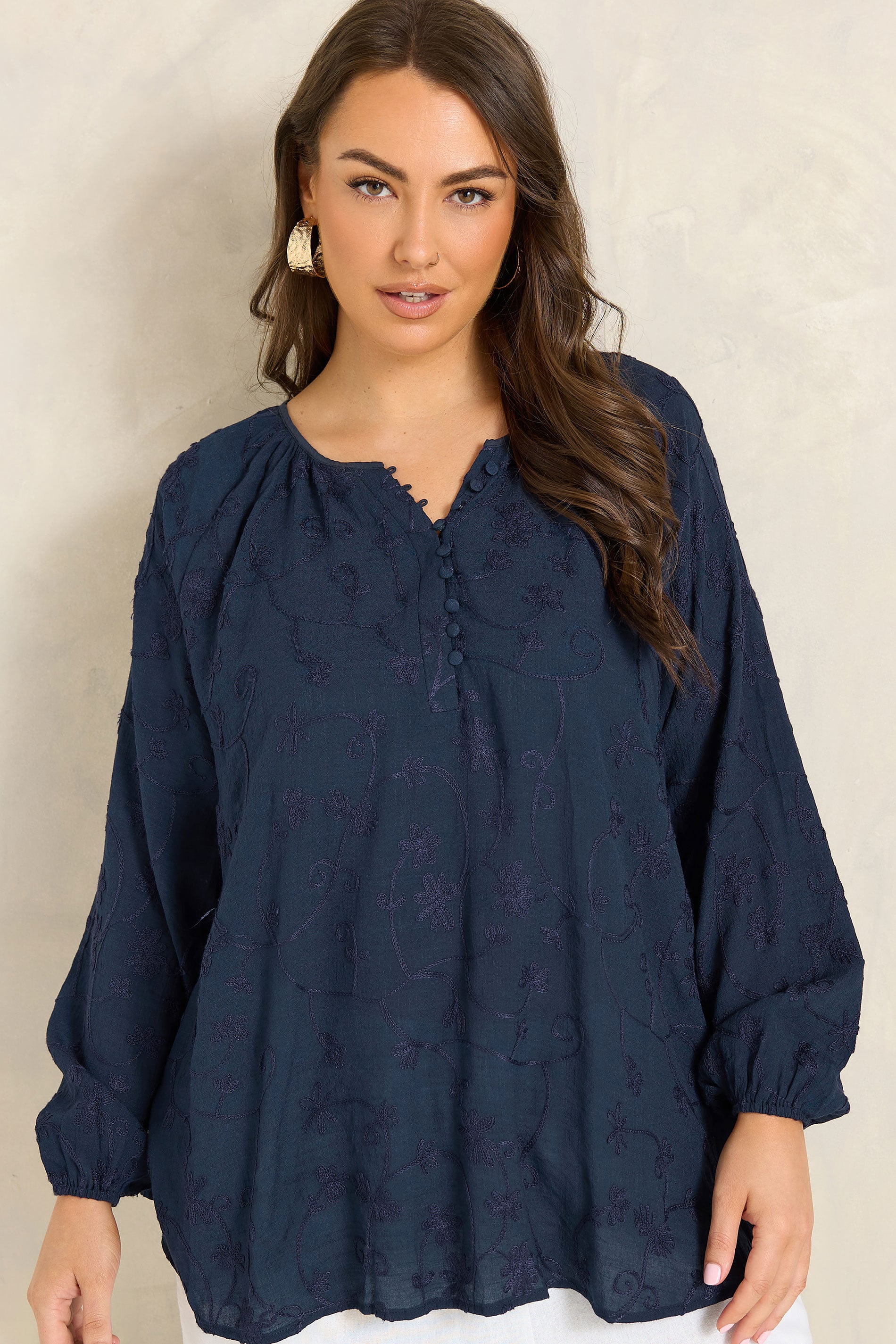 EVANS Plus Size Navy Blue Floral Embroidered Blouse | Evans 3