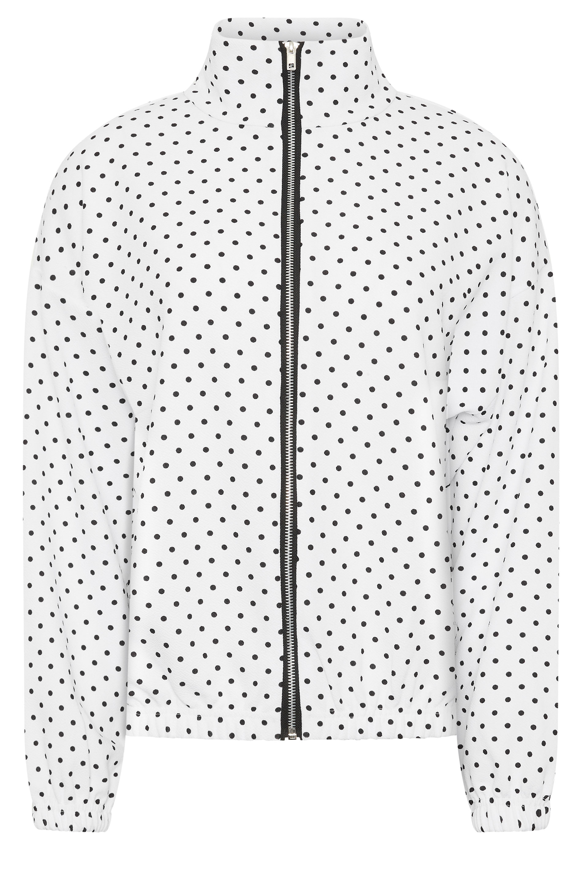 PixieGirl Petite Women's White Polka Dot Textured Funnel Neck Jacket | PixieGirl 6