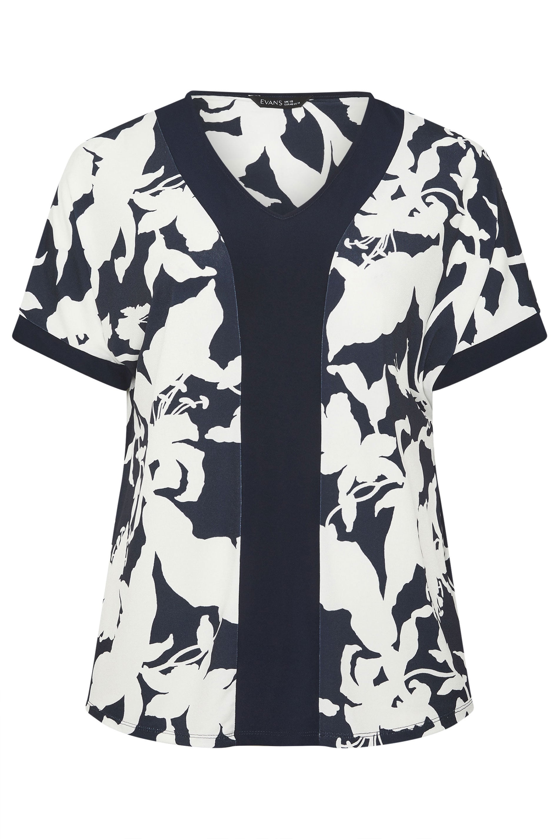 EVANS Plus Size Navy Blue Floral Jersey Top 5