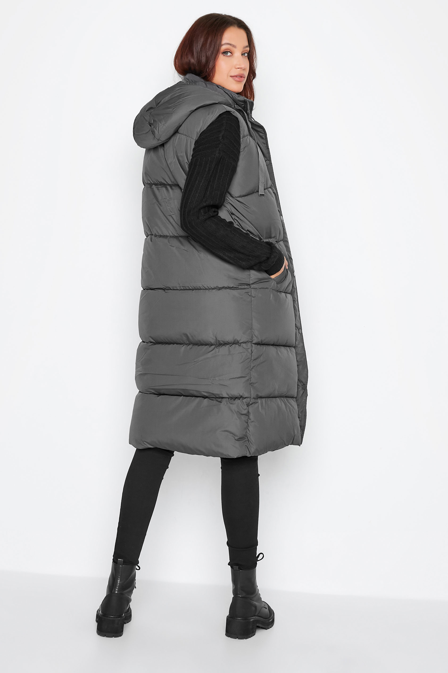 LTS Tall Women's Grey Longline Puffer Gilet | Long Tall Sally