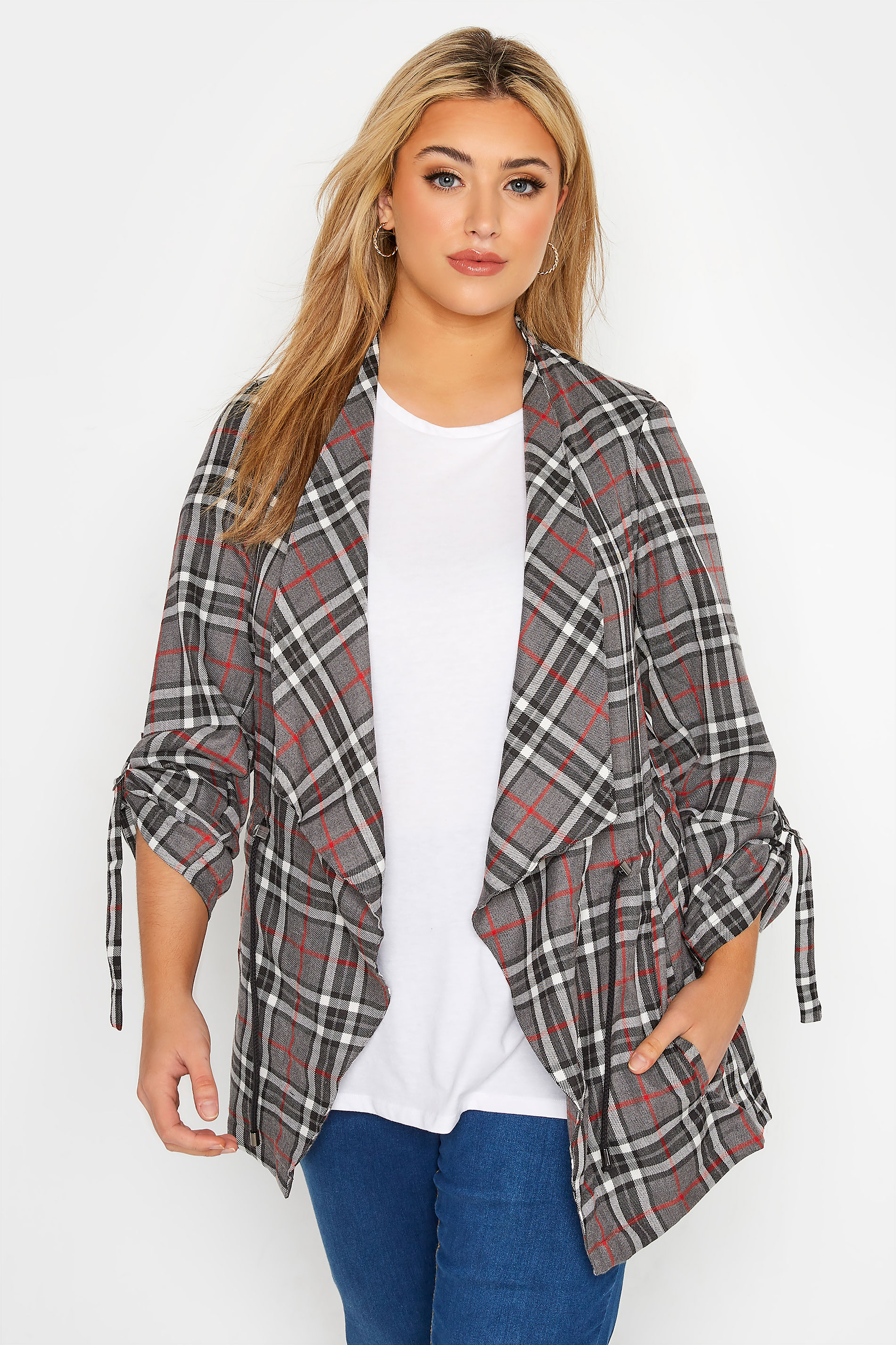 Curve Grey Checked Waterfall Jacket 1