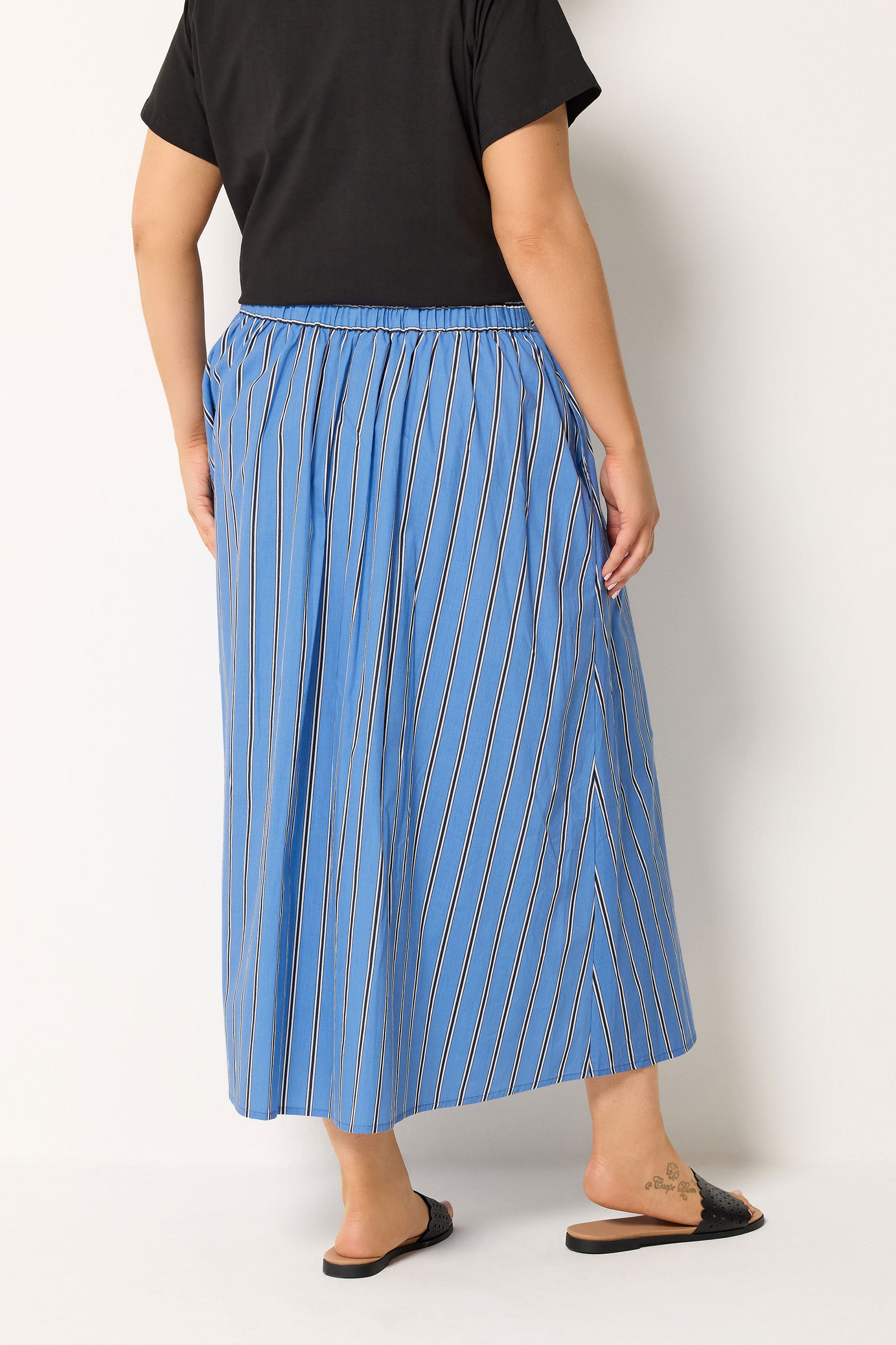 YOURS Plus Size Blue Stripe Midi Skirt | Yours Clothing 4