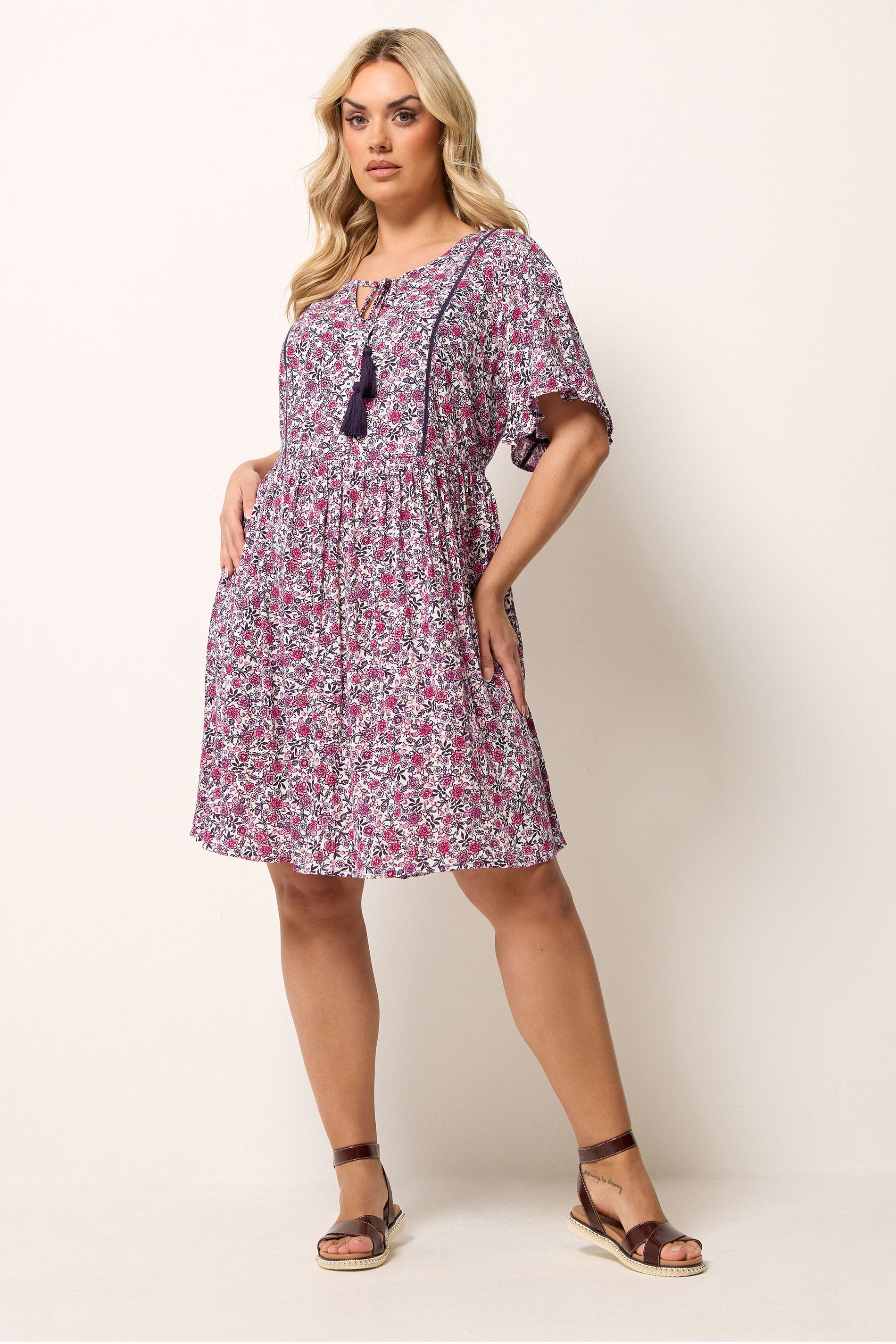 YOURS Plus Size Pink Floral Print Dress | Yours Clothing  1