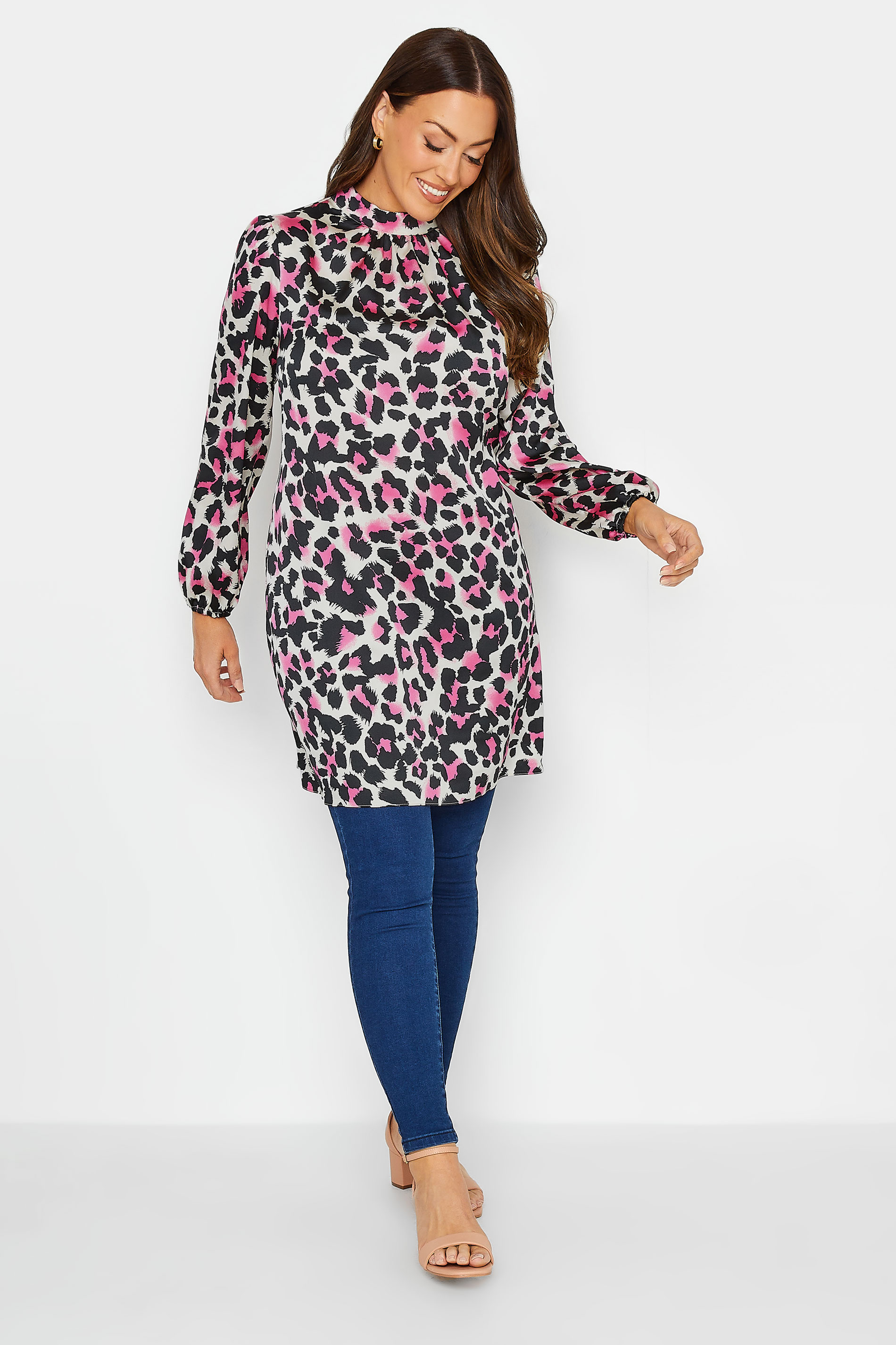 M&Co Pink Leopard Print High Neck Tunic Top | M&Co  2