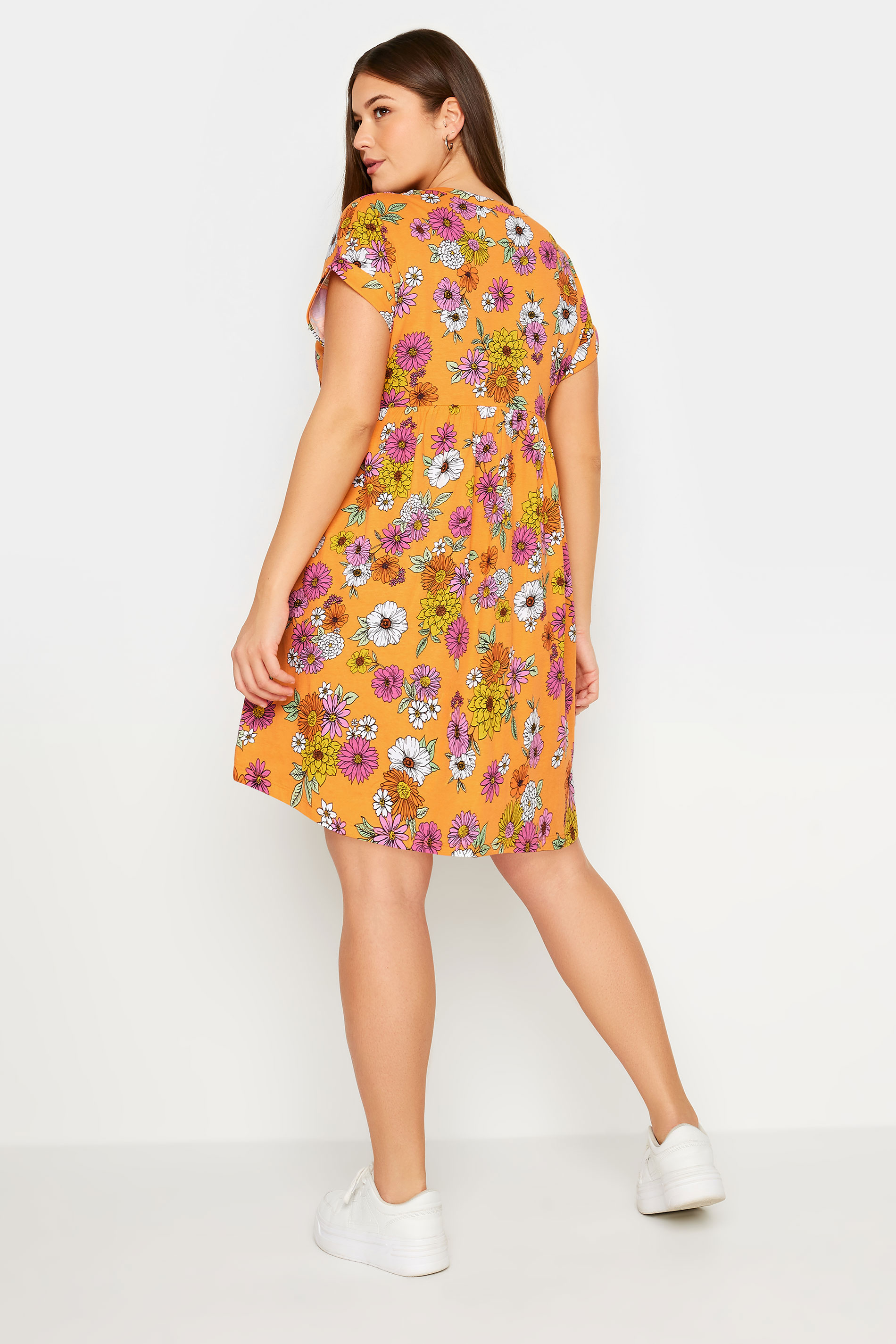 YOURS Plus Size Orange Floral Print Button Front Smock Dress | Yours Clothing 3