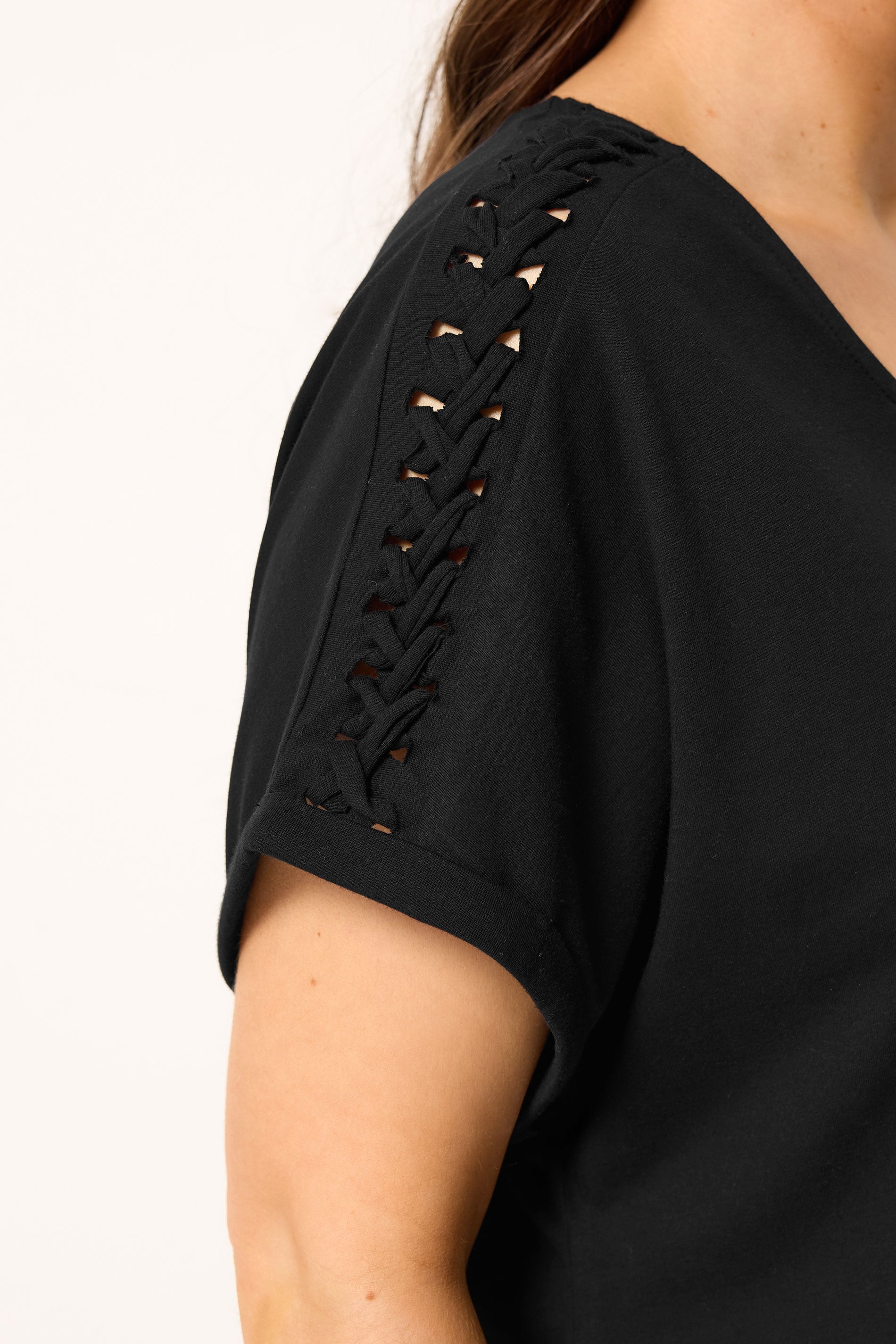 YOURS Plus Size Black Lattice Grown On Sleeve T-Shirt | Yours Clothing 4