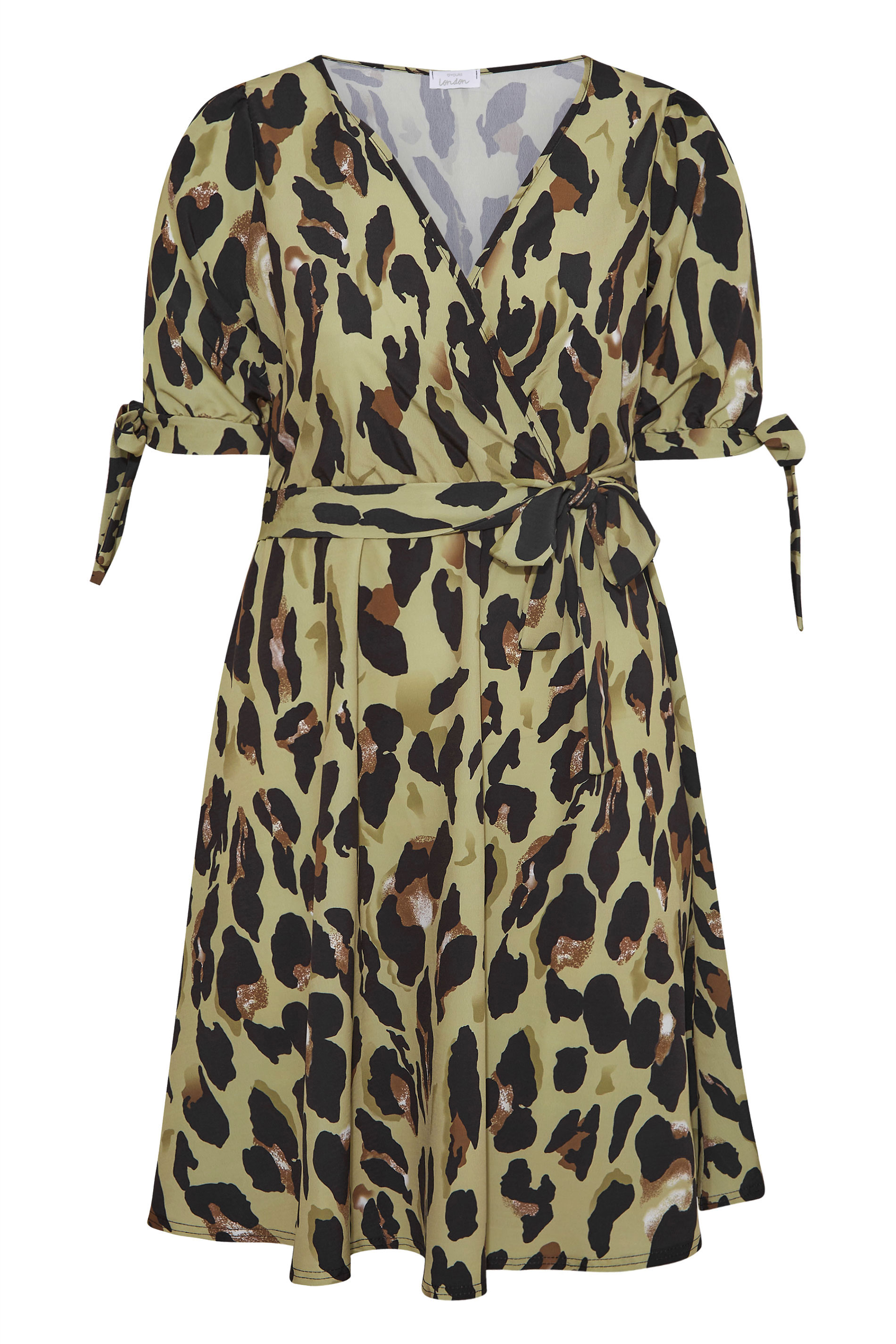Robes Grande Taille Grande taille  Robes Portefeuilles | YOURS LONDON - Robe Cache-Coeur Verte Kaki Léopard - JS14378