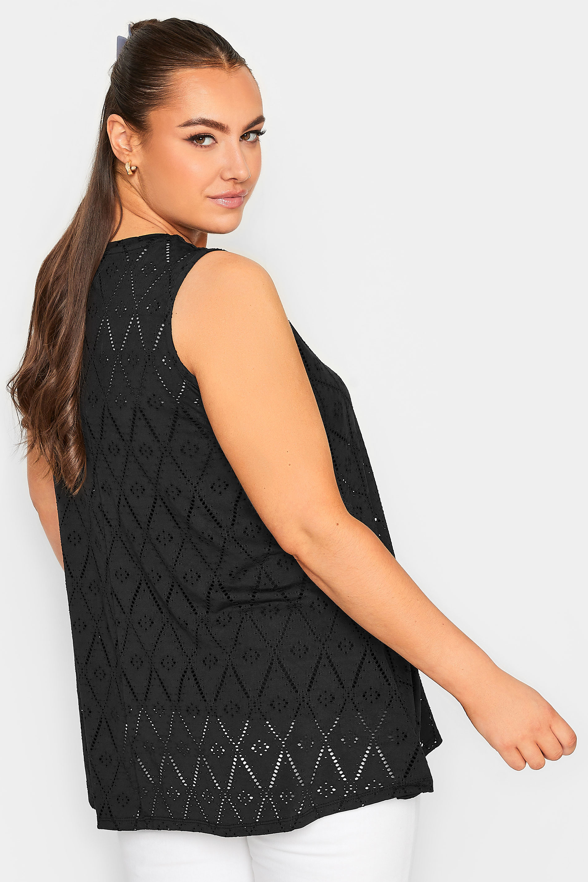 YOURS Curve Plus Size Black Broderie Vest Top | Yours Clothing  3