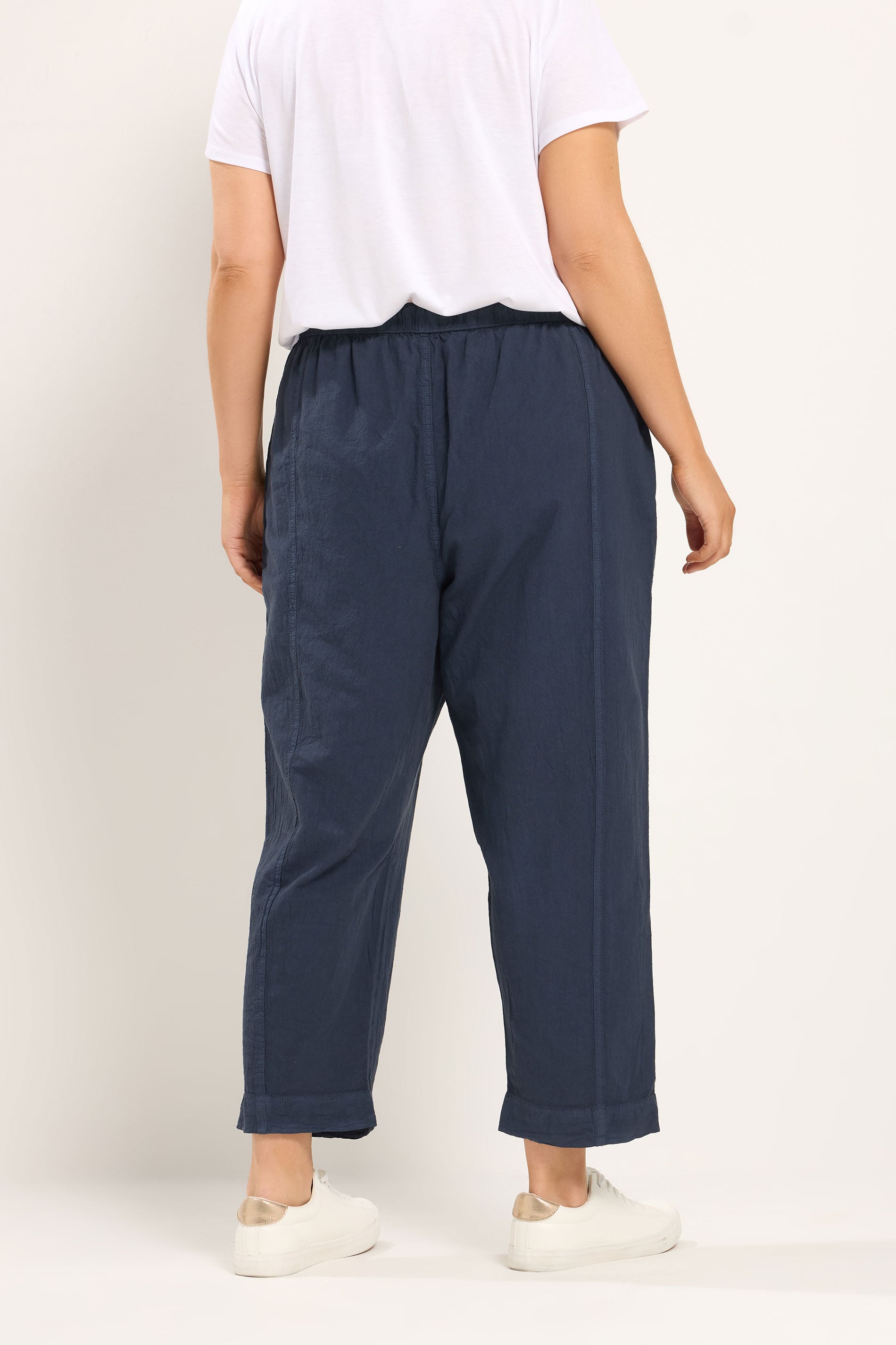 YOURS Plus Size Navy Blue Cool Cotton Barrel Trousers | yours Clothing 2