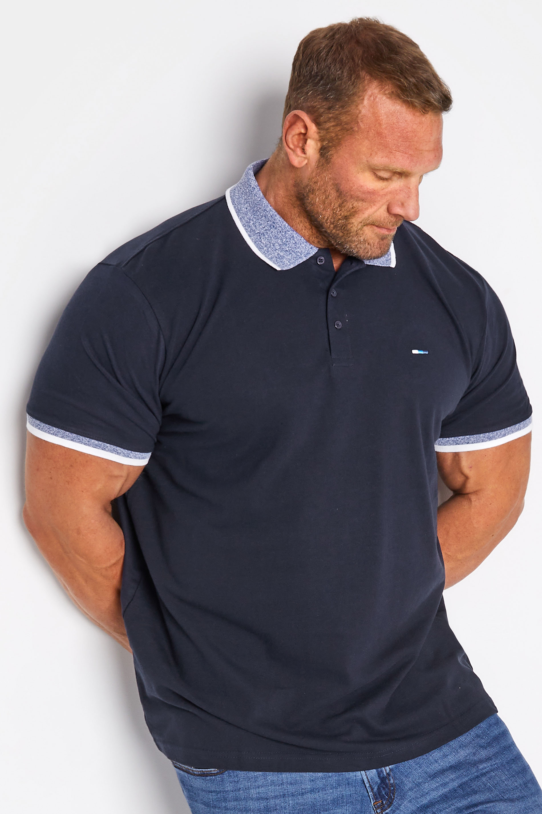 BadRhino Big & Tall Navy Blue Contrast Collar Polo Shirt 1