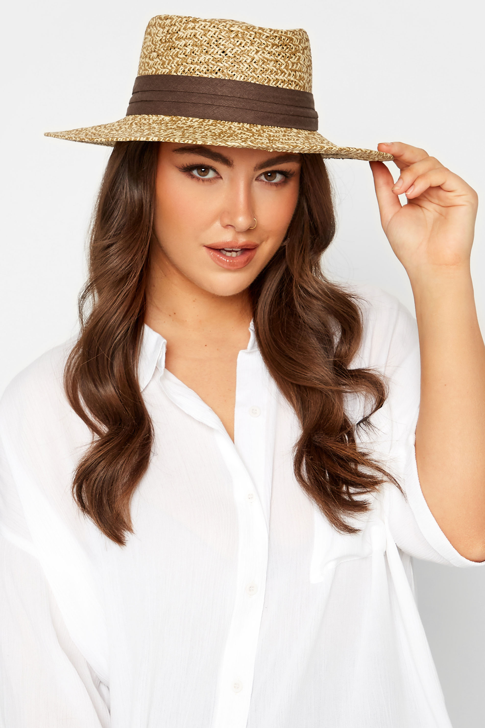 Natural Brown Straw Boater Hat | Yours Clothing 1