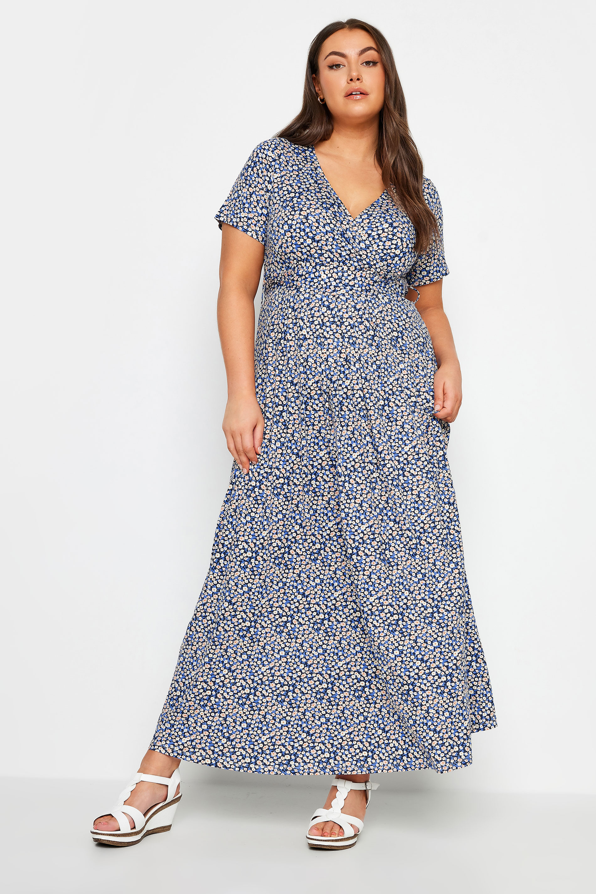 YOURS Plus Size Blue Floral Maxi Wrap Dress | Ypurs Clothing 2