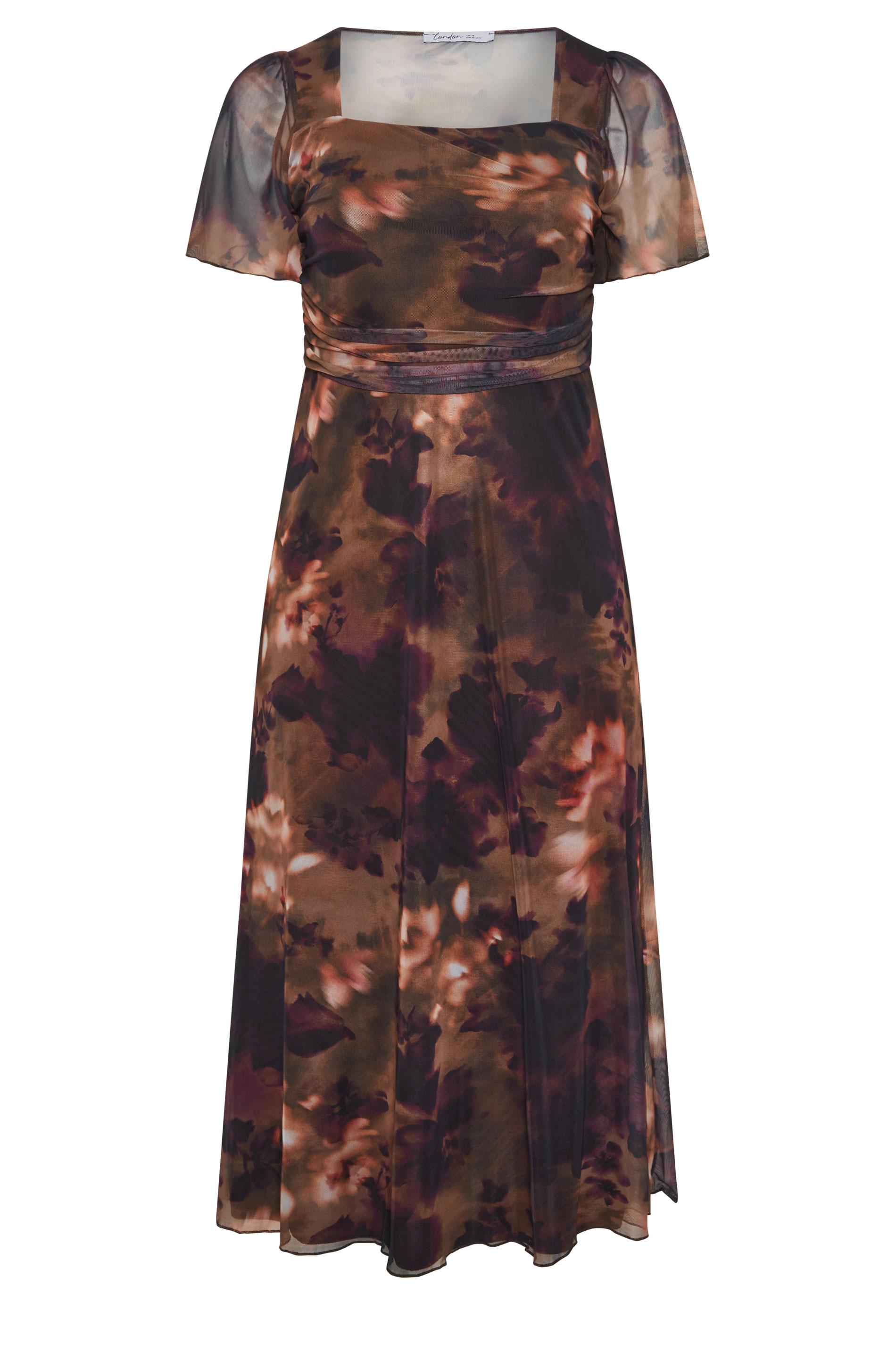 YOURS LONDON Plus Size Brown Floral Square Neck Maxi Dress | Yours Clothing 5