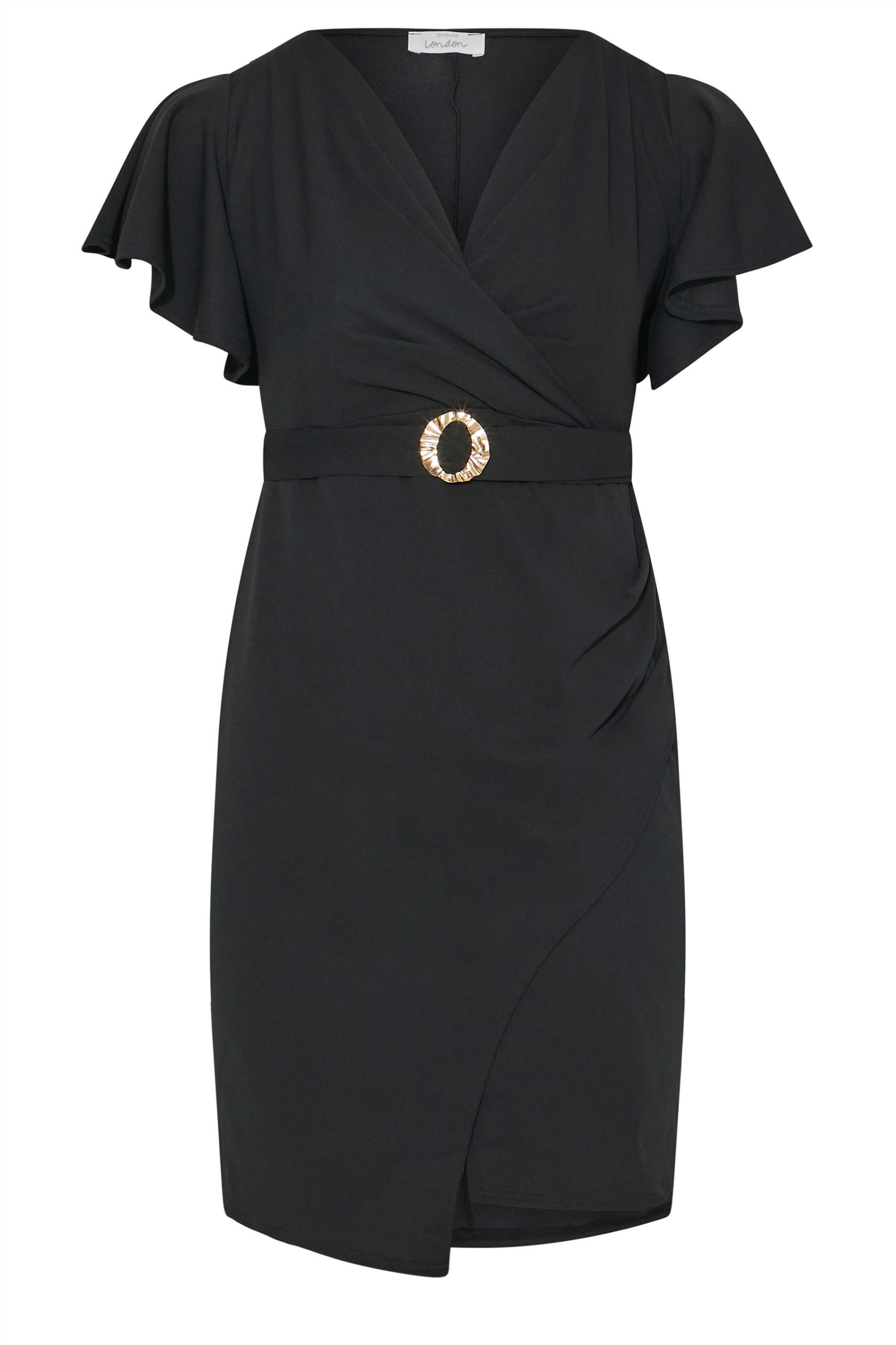 Robes Grande Taille Grande taille  Robes de Sorties | YOURS LONDON Curve Black Buckle Wrap Bodycon Dress - FY92508