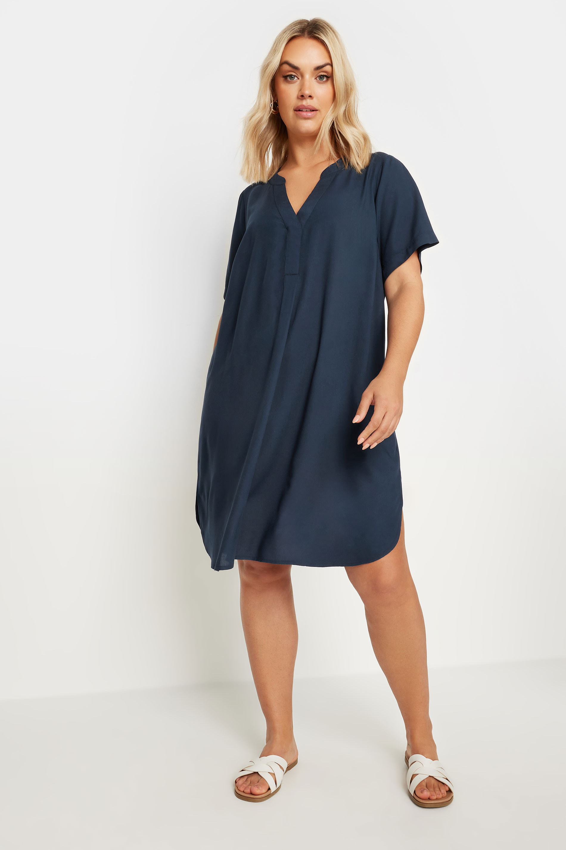 YOURS Plus Size Navy Blue Short Sleeve Tunic Dress | Yours Clothing 2