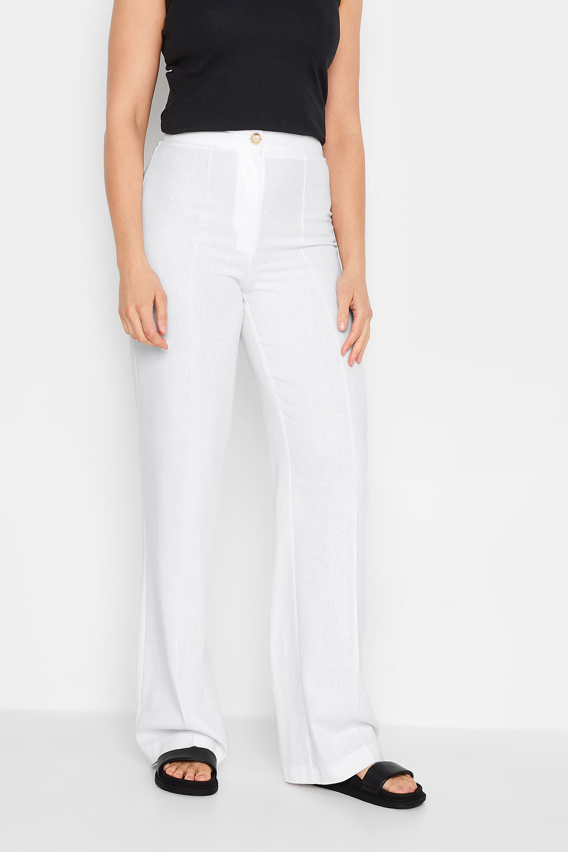LTS Tall Women's White Wide Leg Linen Trousers | Long Tall Sally 1