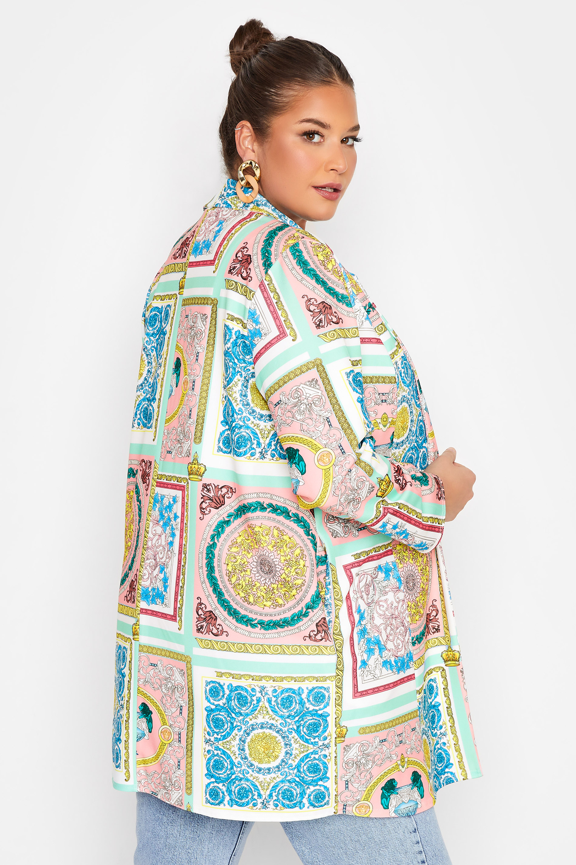 LIMITED COLLECTION Plus Size Mint Green Scarf Print Blazer | Yours Clothing  3