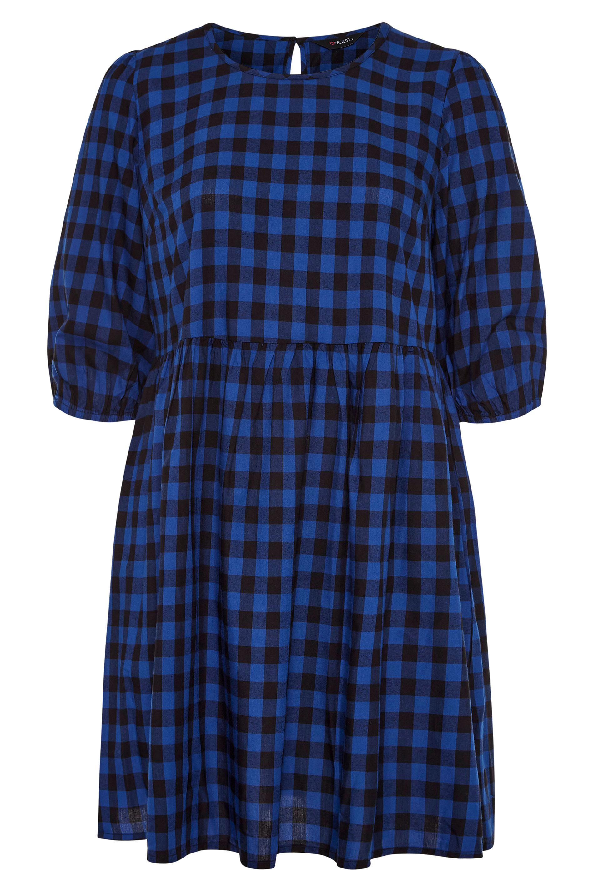 Plus Size Cobalt Blue Gingham Peplum Mini Dress | Yours Clothing