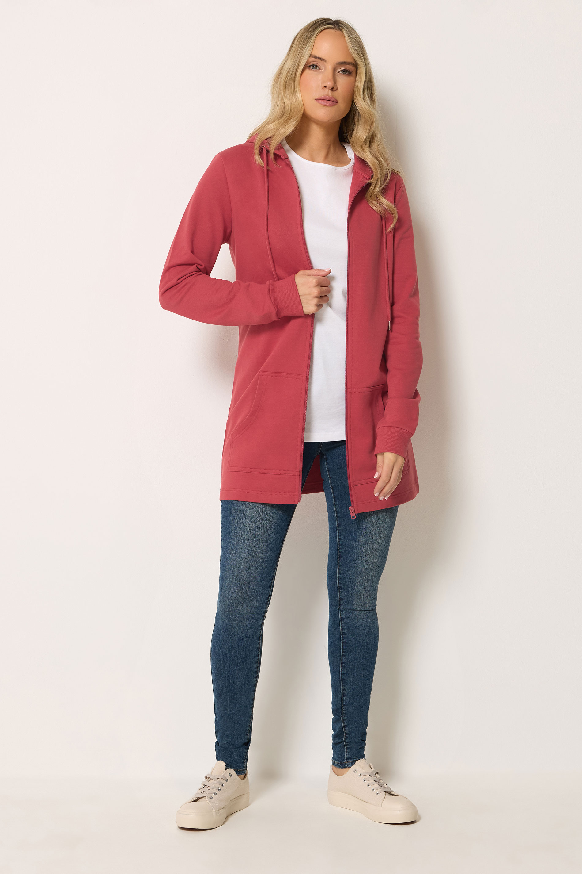 LTS Tall Women's Red Cotton Longline Zip Hoodie | Long Tall Sally 1