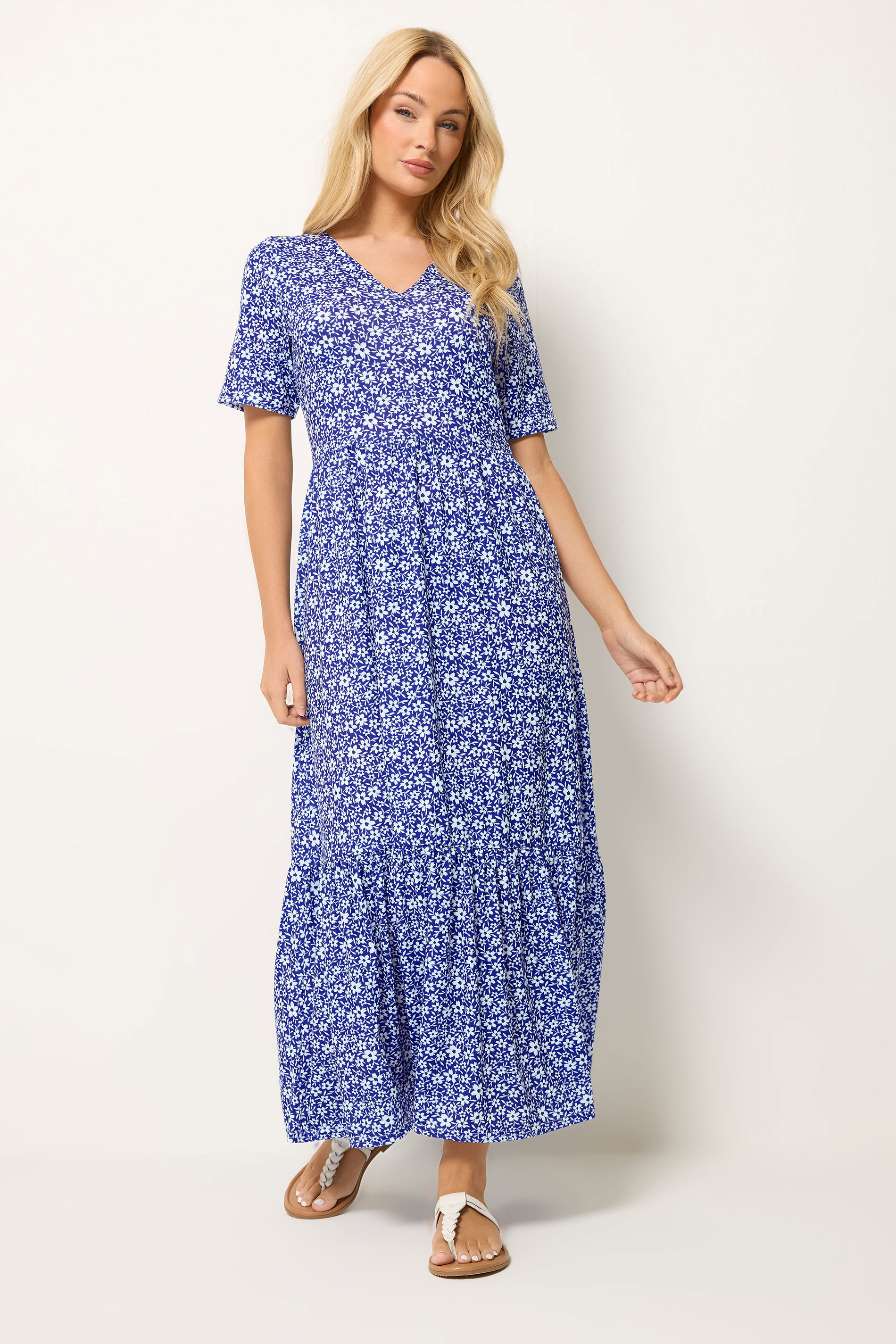 M&Co Navy Blue Floral Notch Neck Maxi Dress | M&Co 3