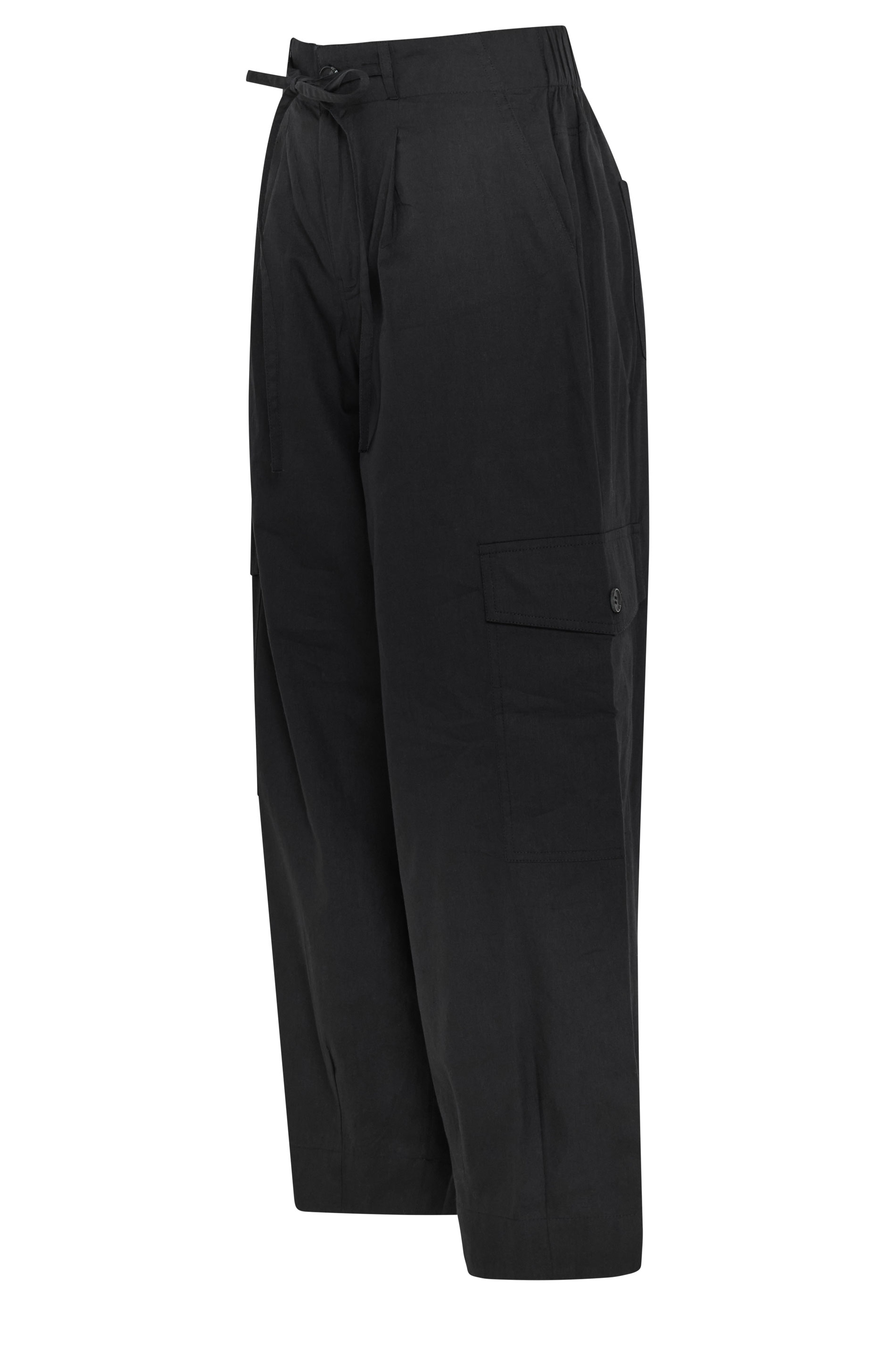 PixieGirl Petite Women's Black Poplin Cotton Cargo Barrel Leg Trousers | PixieGirl 6