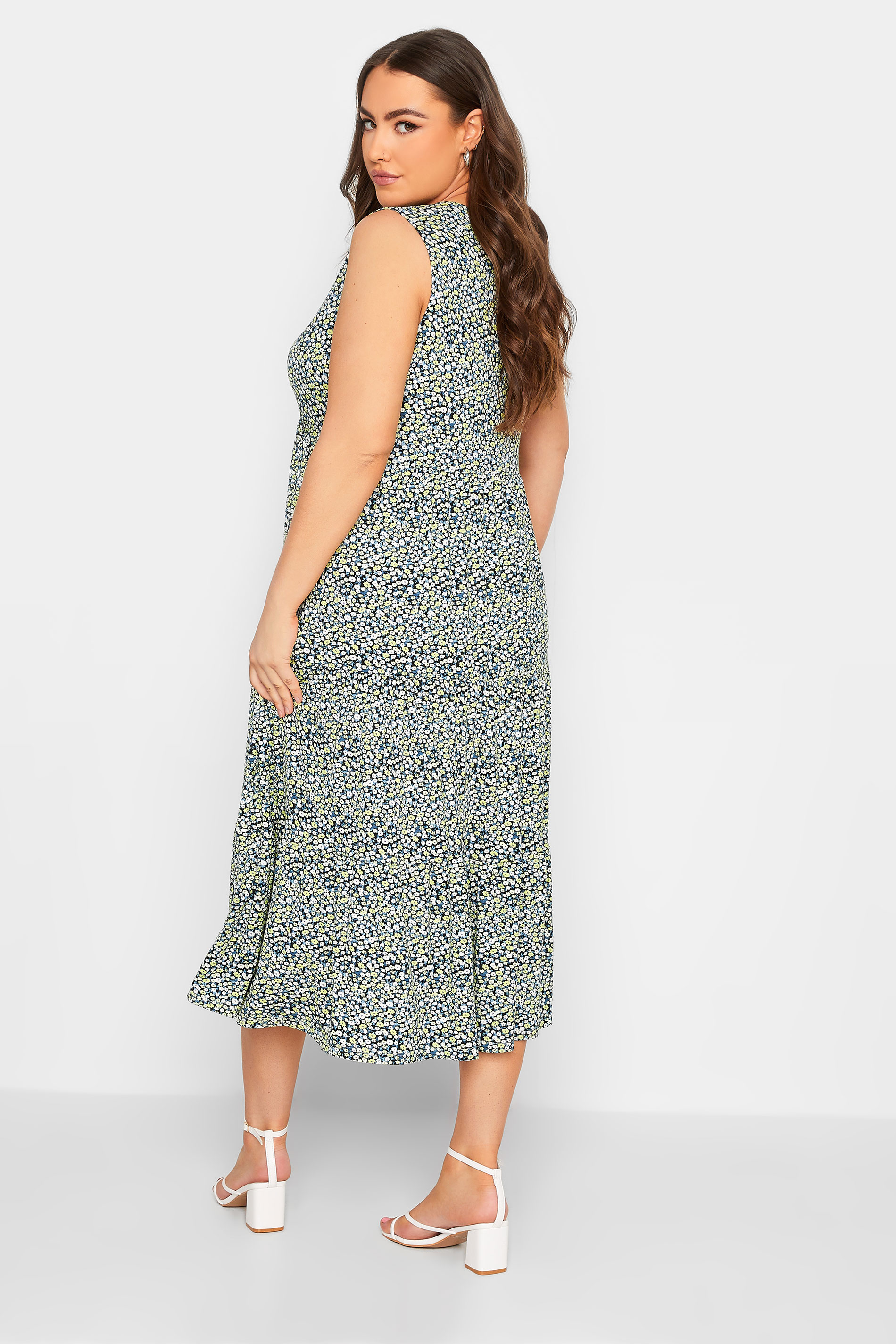 YOURS Curve Plus Size Blue Floral Ditsy Print Maxi Wrap Dress | Yours Clothing  3