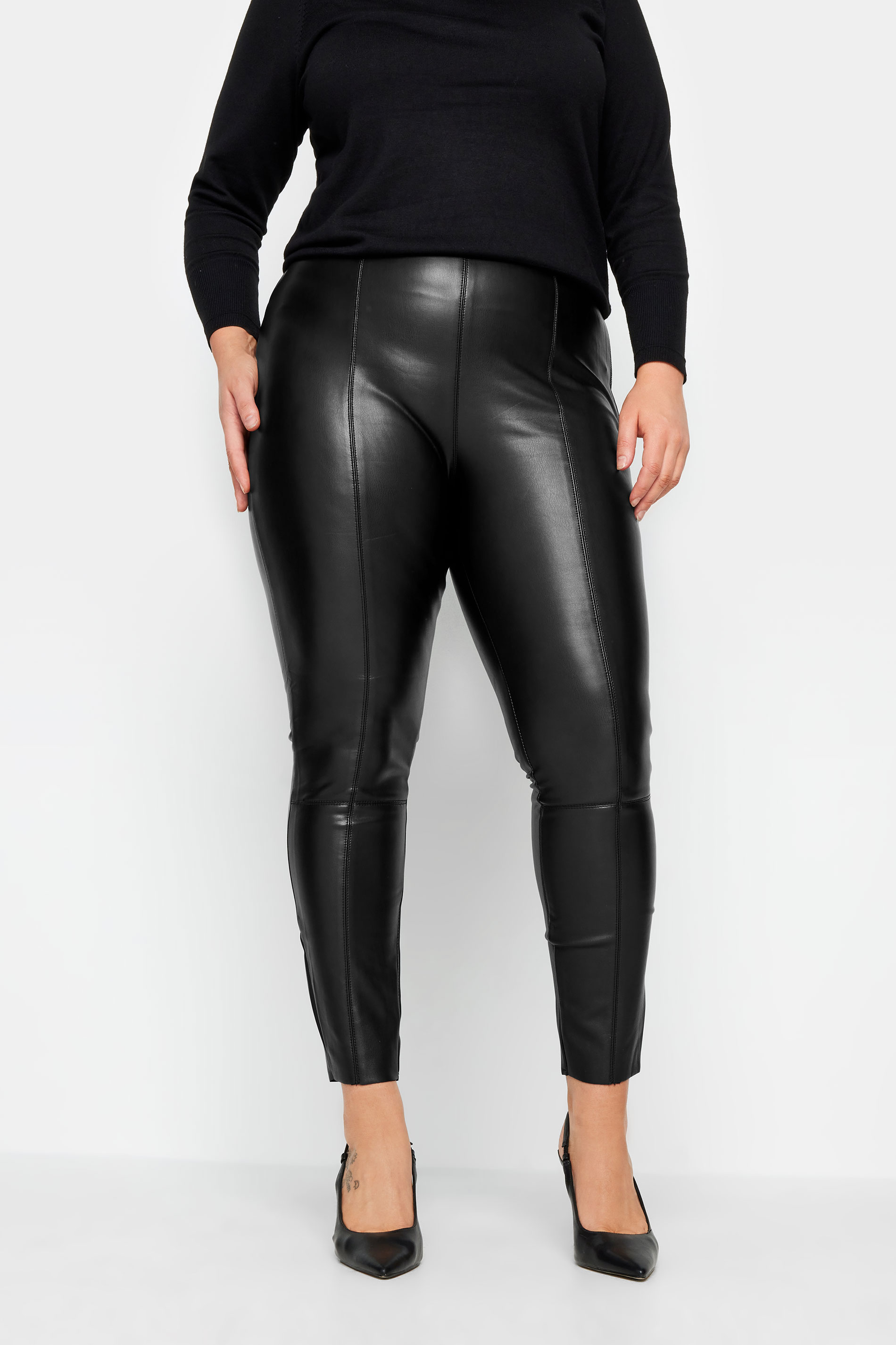 Buy MakeMeChic Women's Plus Size Faux Leather Leggings High Waist PU Leather  Split Skinny Pants, Black, Large Plus at Amazon.in
