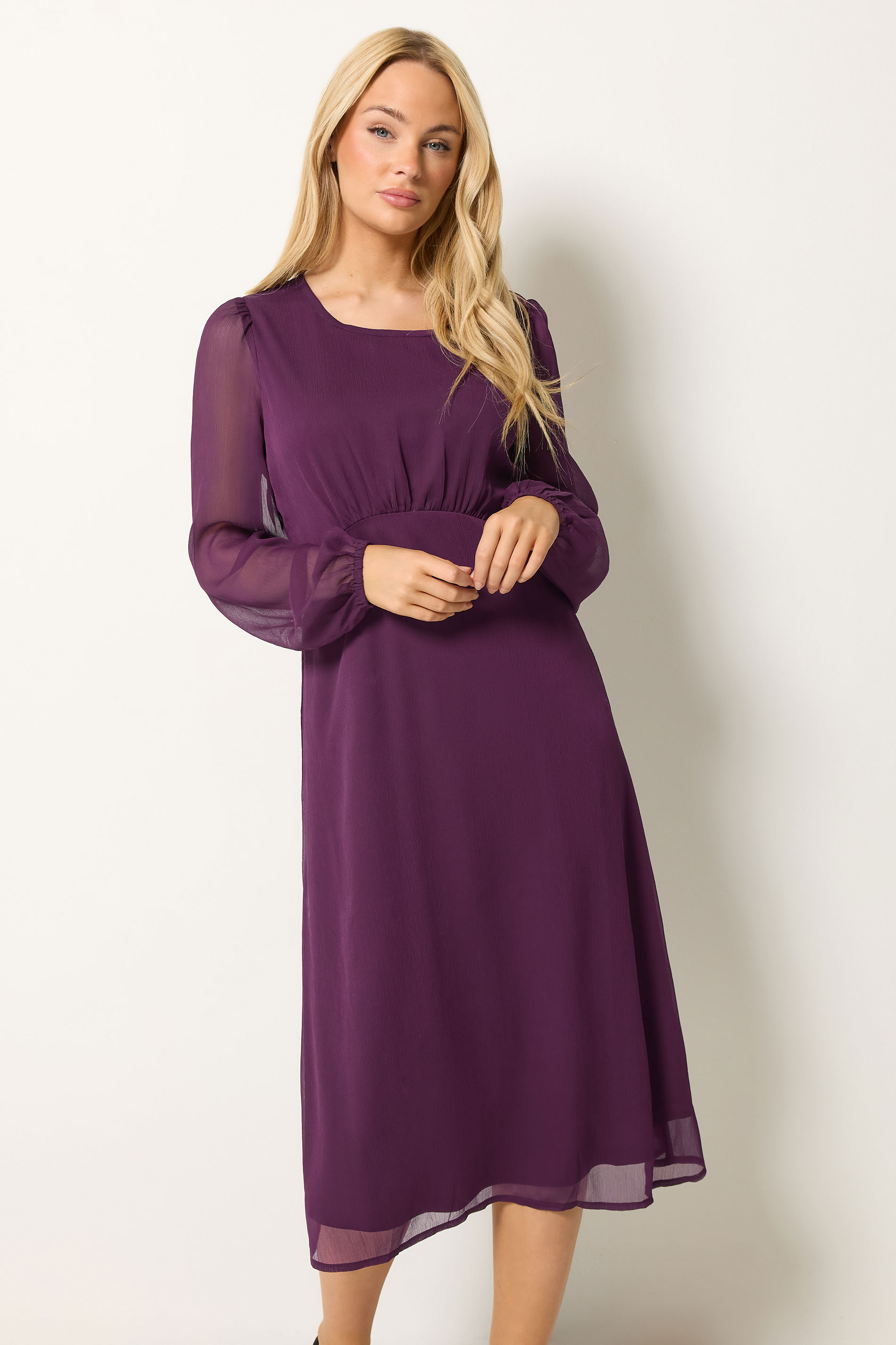 M&Co Berry Purple Long Sleeve Chiffon Dress | M&Co 3