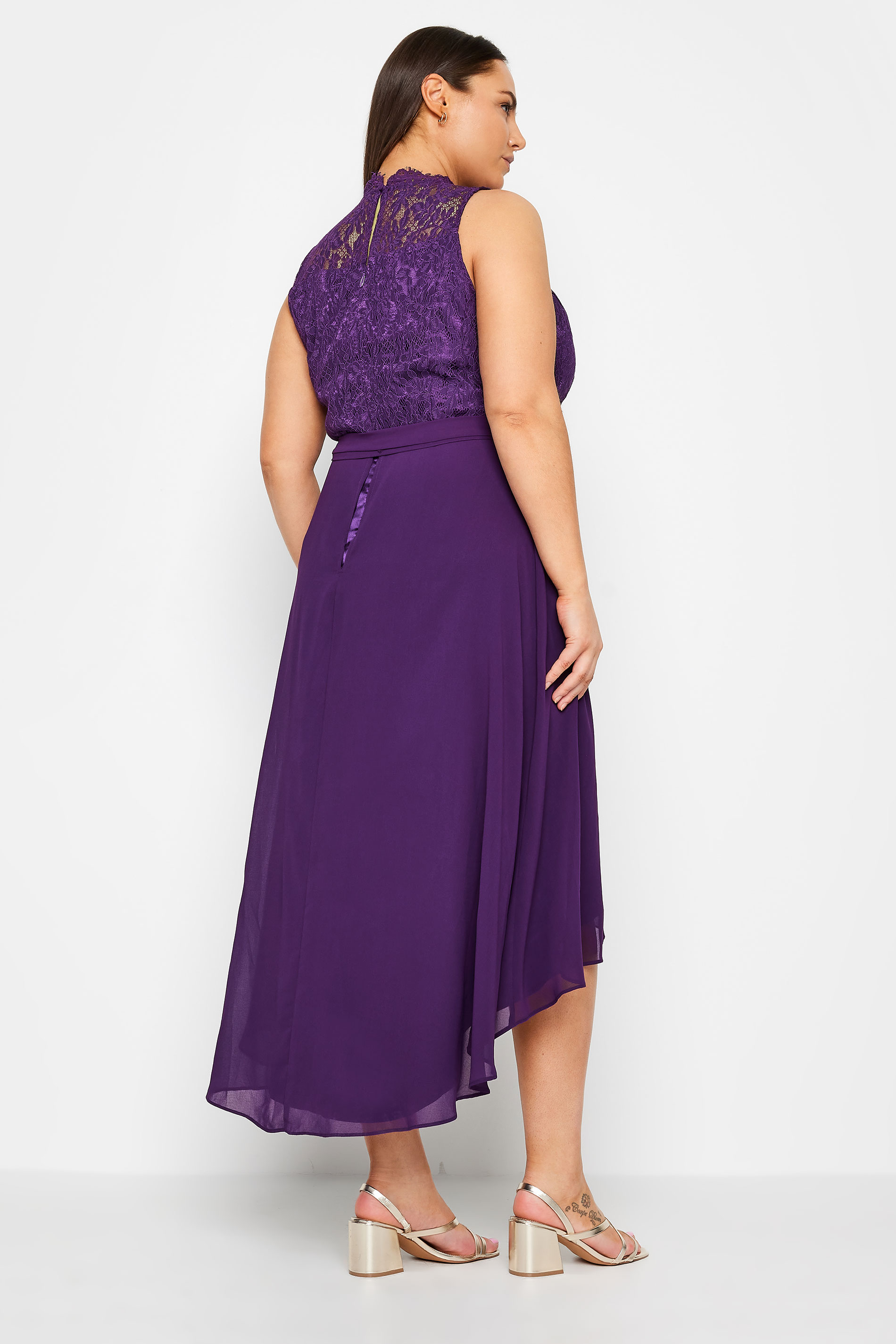 Evans Purple Dipped Hem Lace Dress 3
