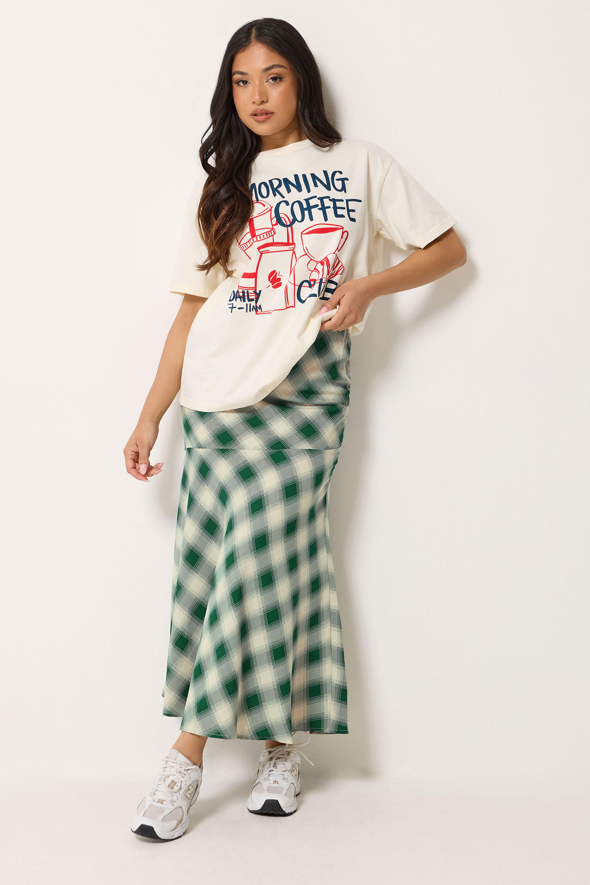 PixieGirl Petite Women's Dark Green Blurred Check Maxi Skirt | PixieGirl 2
