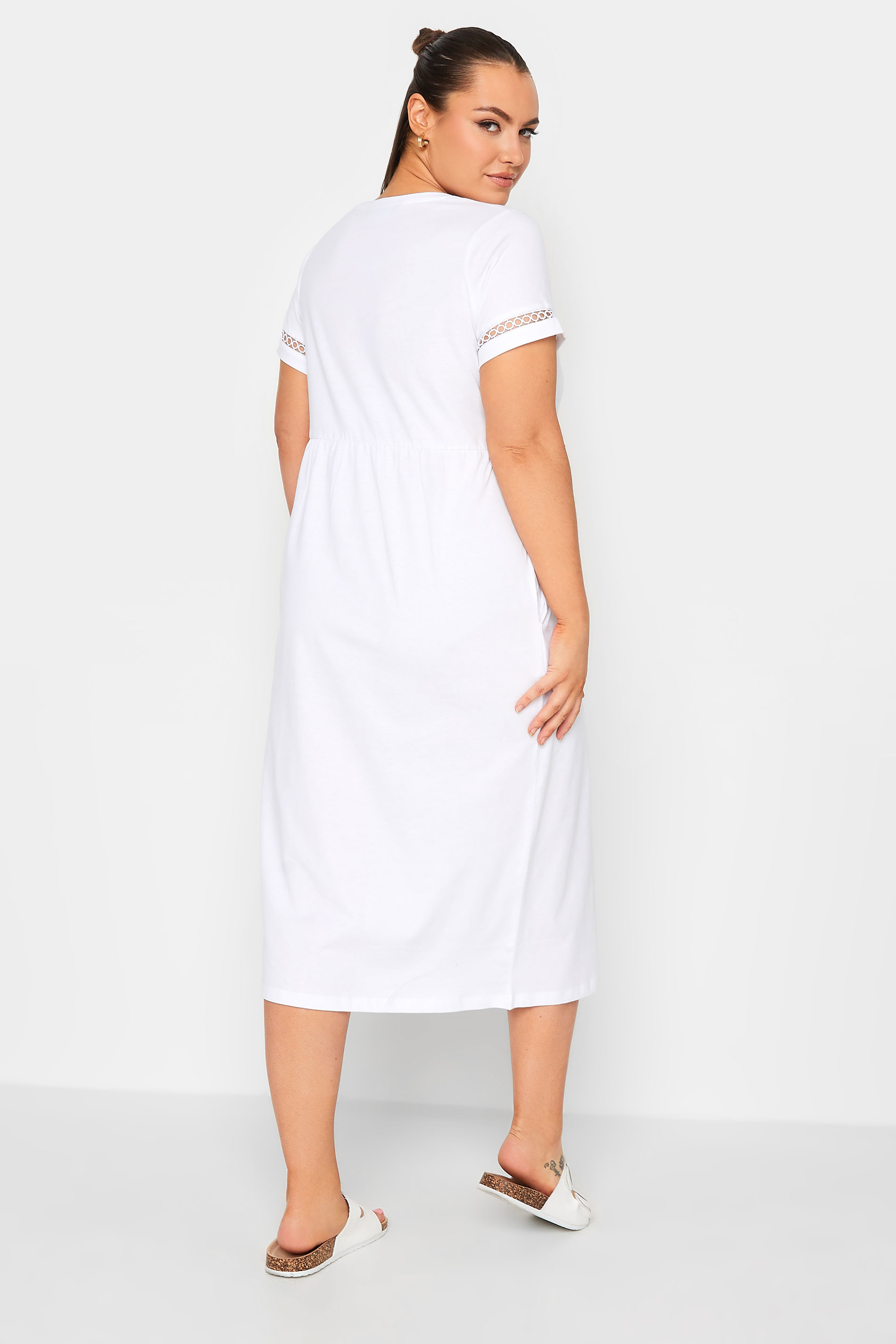 LIMITED COLLECTION Plus Size Curve White Crochet T-Shirt Dress | Yours Clothing  3