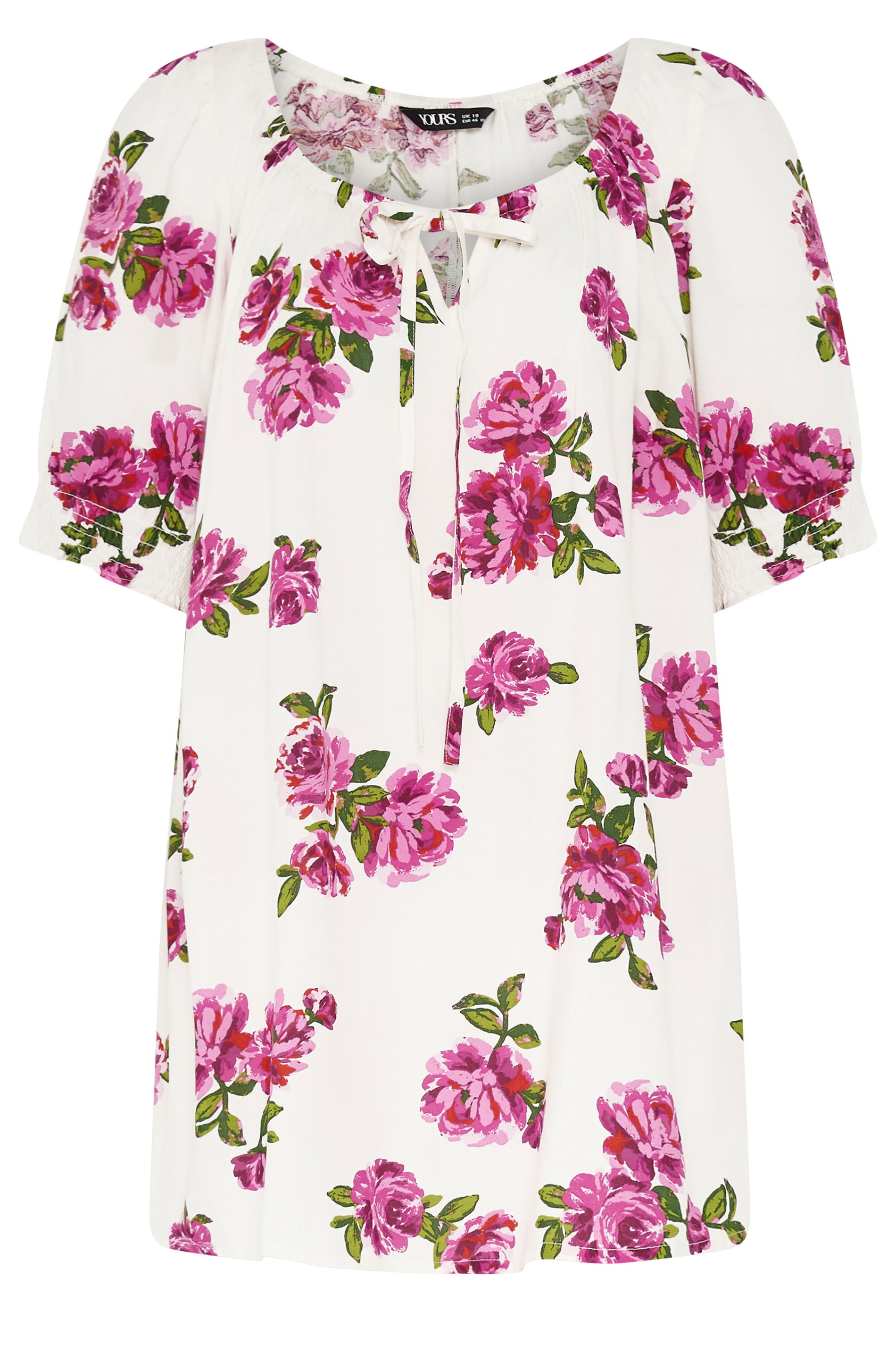 YOURS Plus Size White Floral Print Puff Sleeve Top | Yours Clothing 5