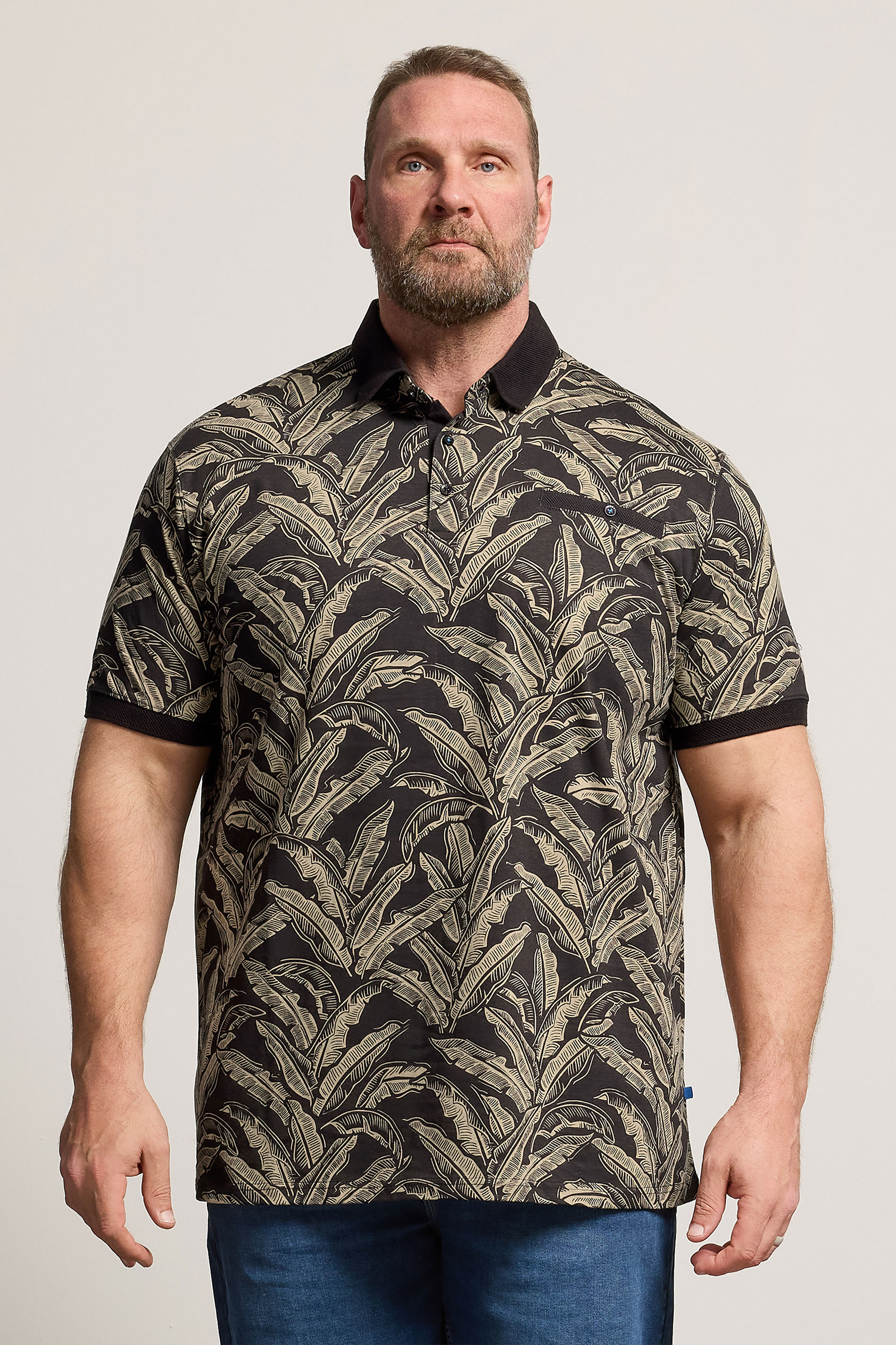D555 Big & Tall Black Jacquard Print Polo Shirt | BadRhino 3