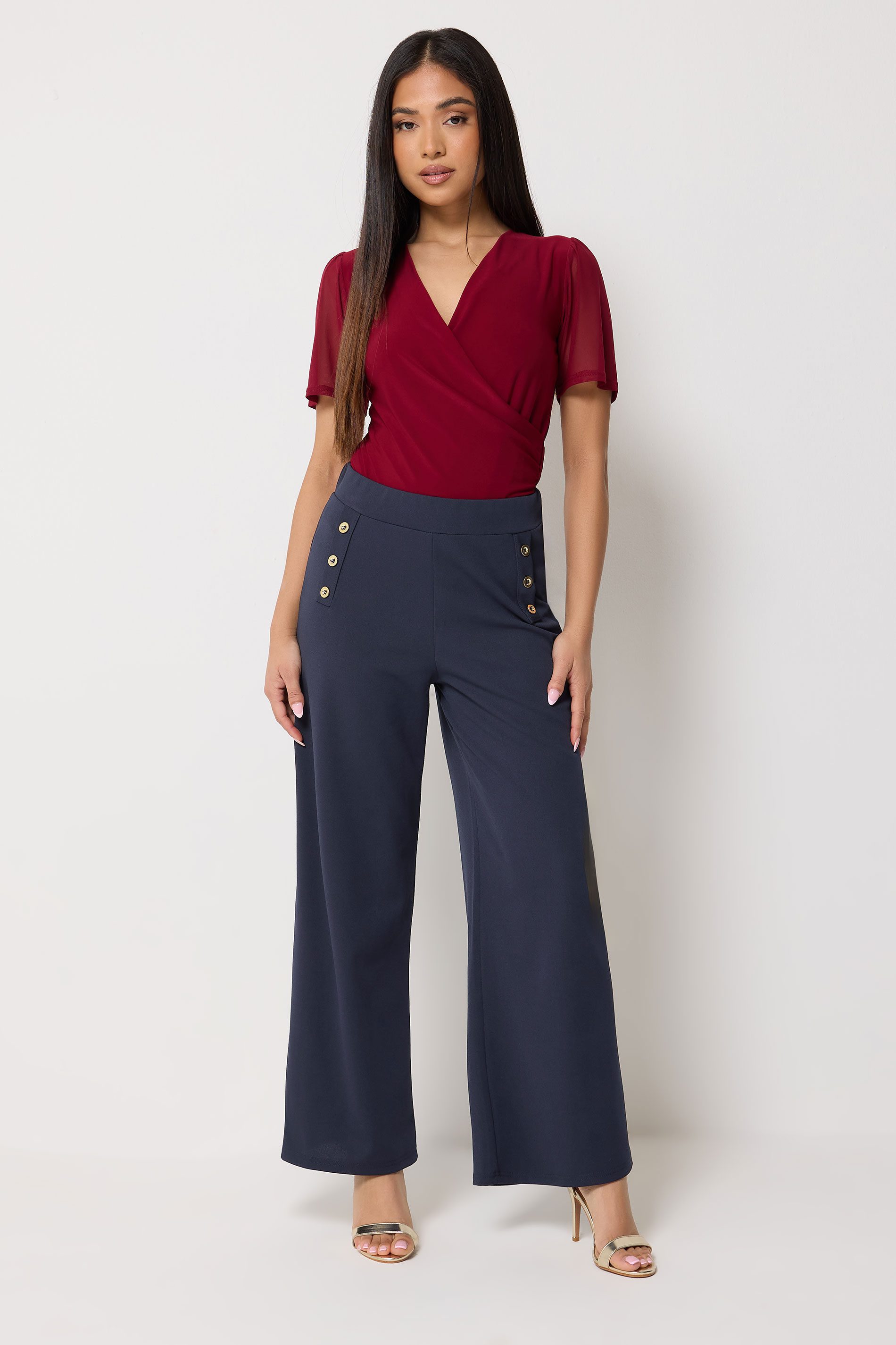 M&Co Petite Navy Blue Military Button Trousers | M&Co 3