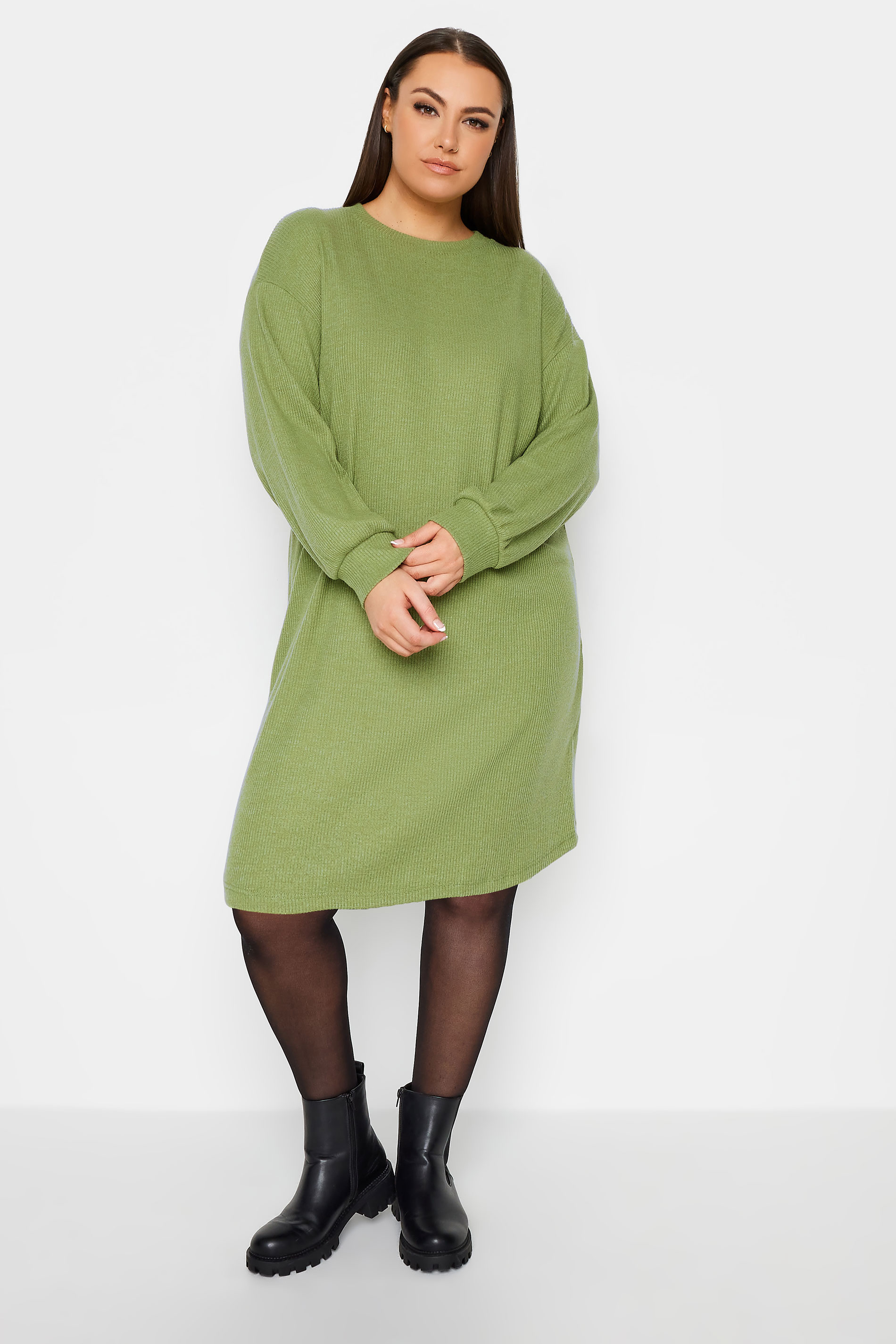 YOURS Plus Size Green Soft Touch Jumper Dress | Yours Clothing 2