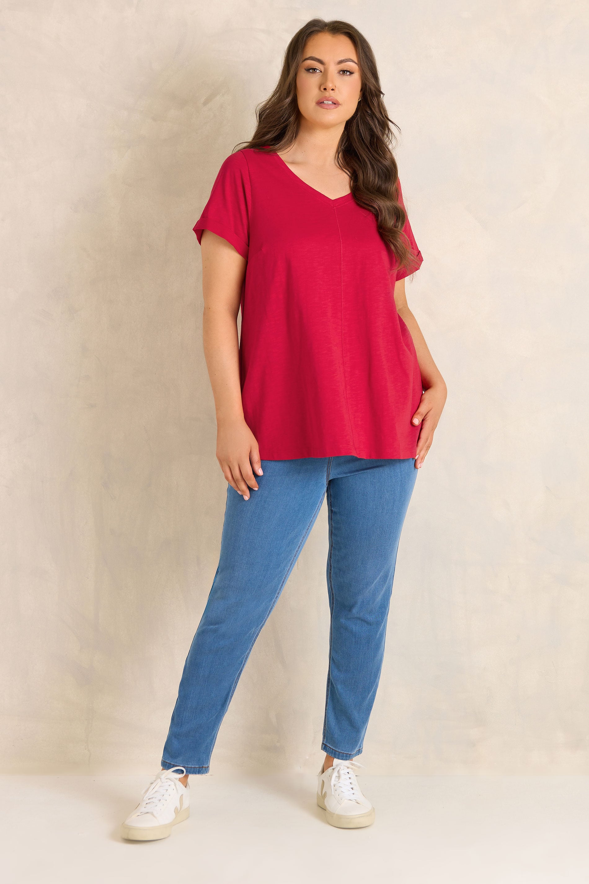 EVANS Plus Size Red Premium Cotton T-Shirt | Evans 1