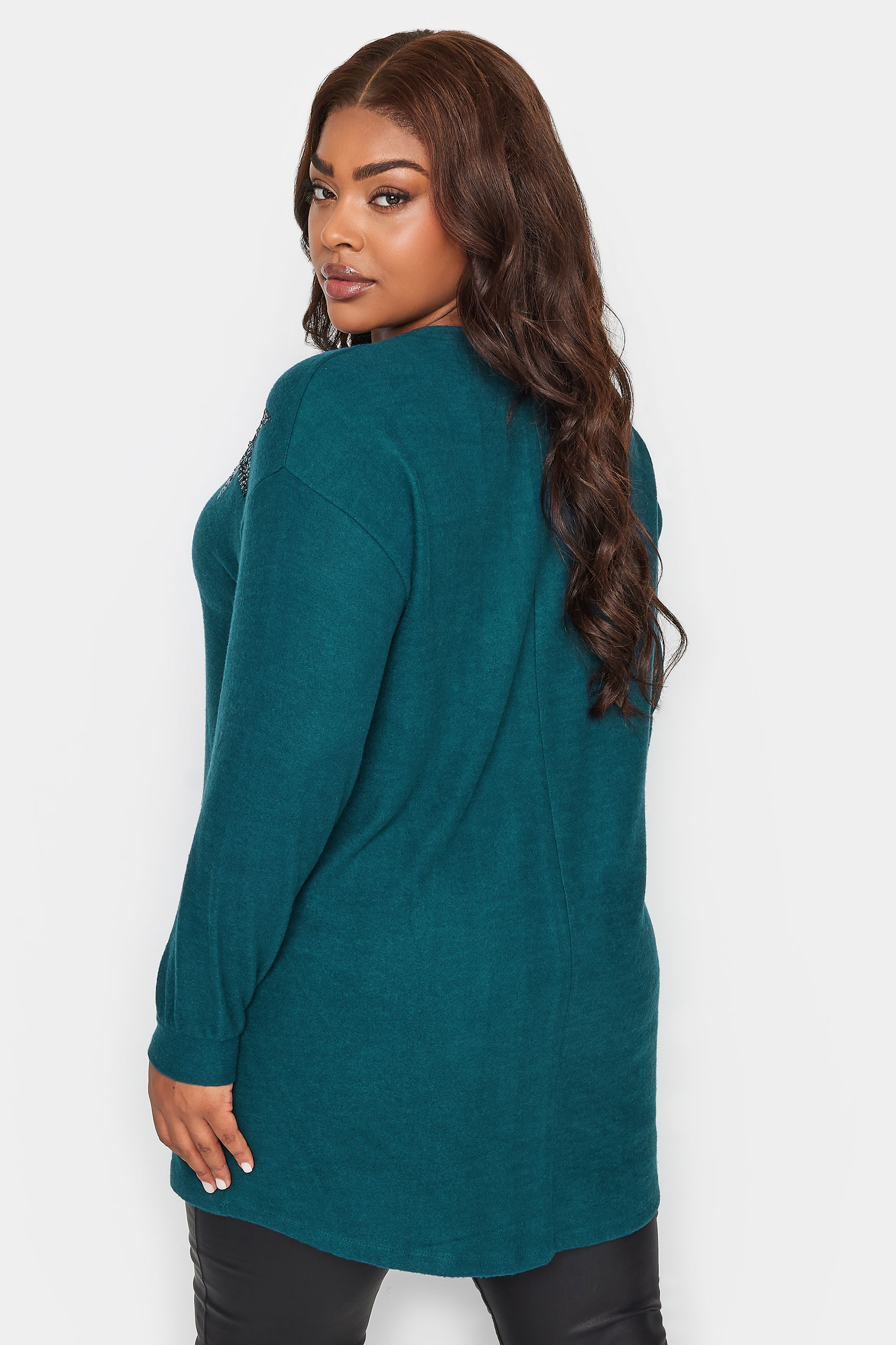 YOURS Plus Size Blue Sequin Star Jumper | Yours Clothing