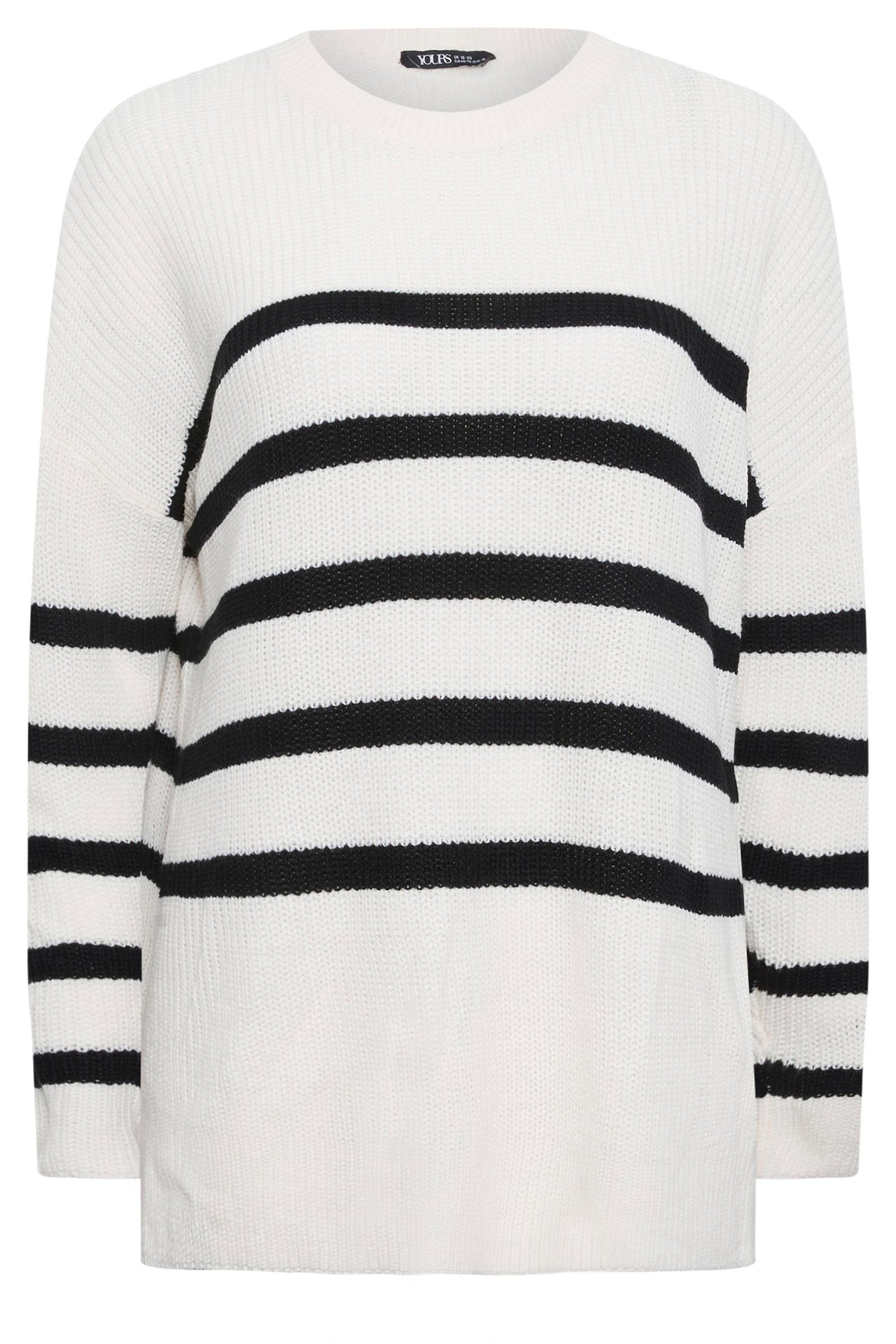 YOURS Plus Size White Stripe Side Split Knitted Jumper | Yours Clothing