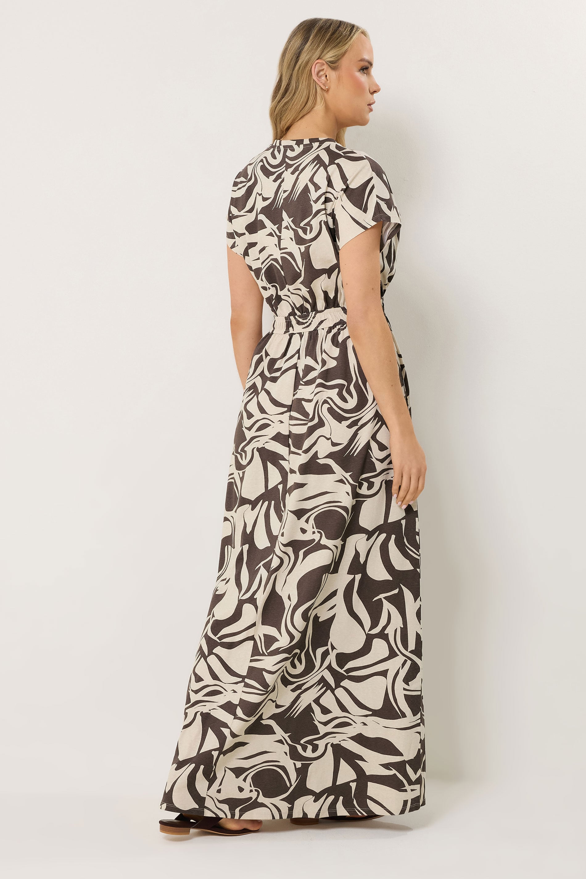 LTS Tall Women's Chocolate Brown Abstract Shirred Waist Cotton Maxi Dress | Long Tall Sally 2
