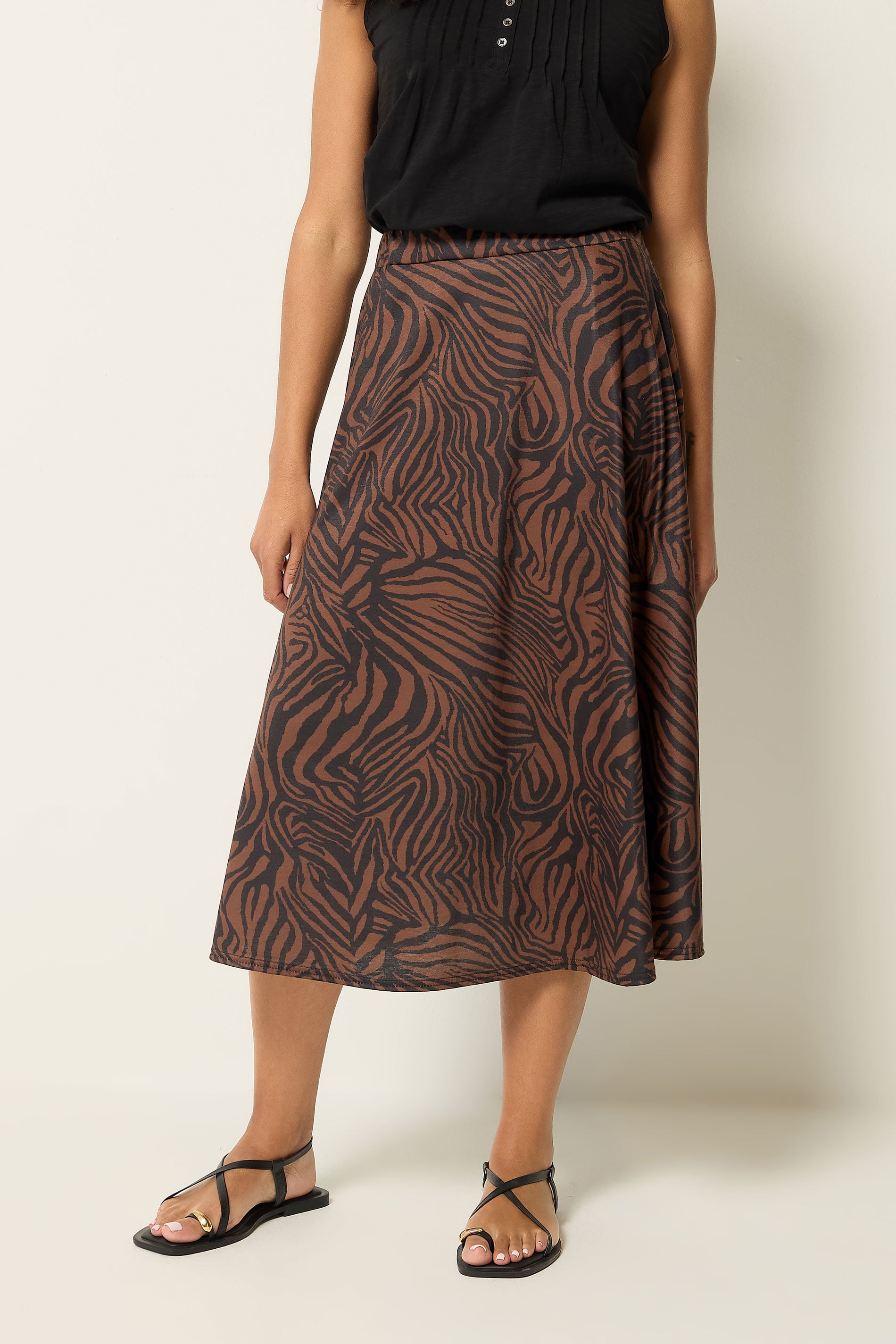 M&Co Brown Zebra Print Midi Skirt | M&Co 1